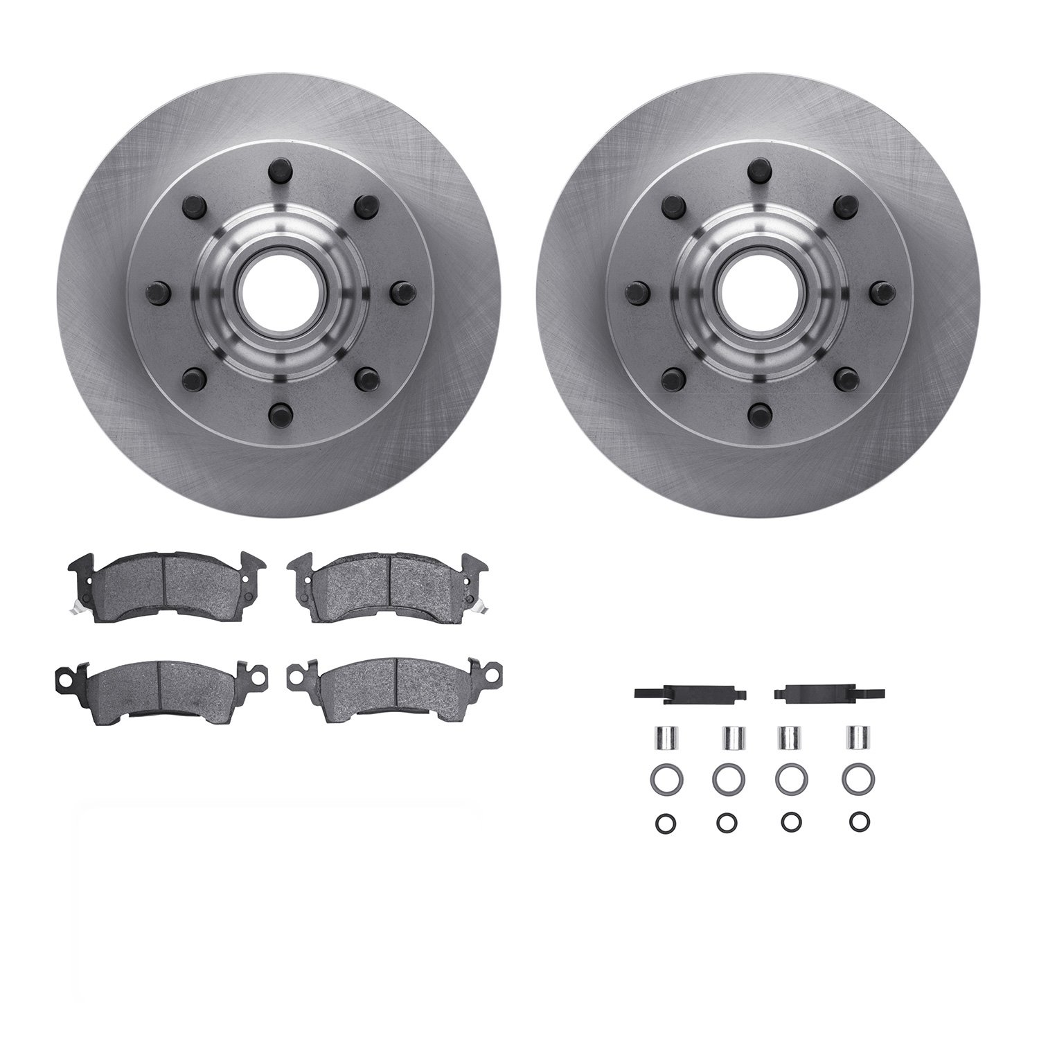 6312-48002 Brake Rotors with 3000-Series Ceramic Brake Pads Kit with Hardware, 1971-1989 GM, Position: Front
