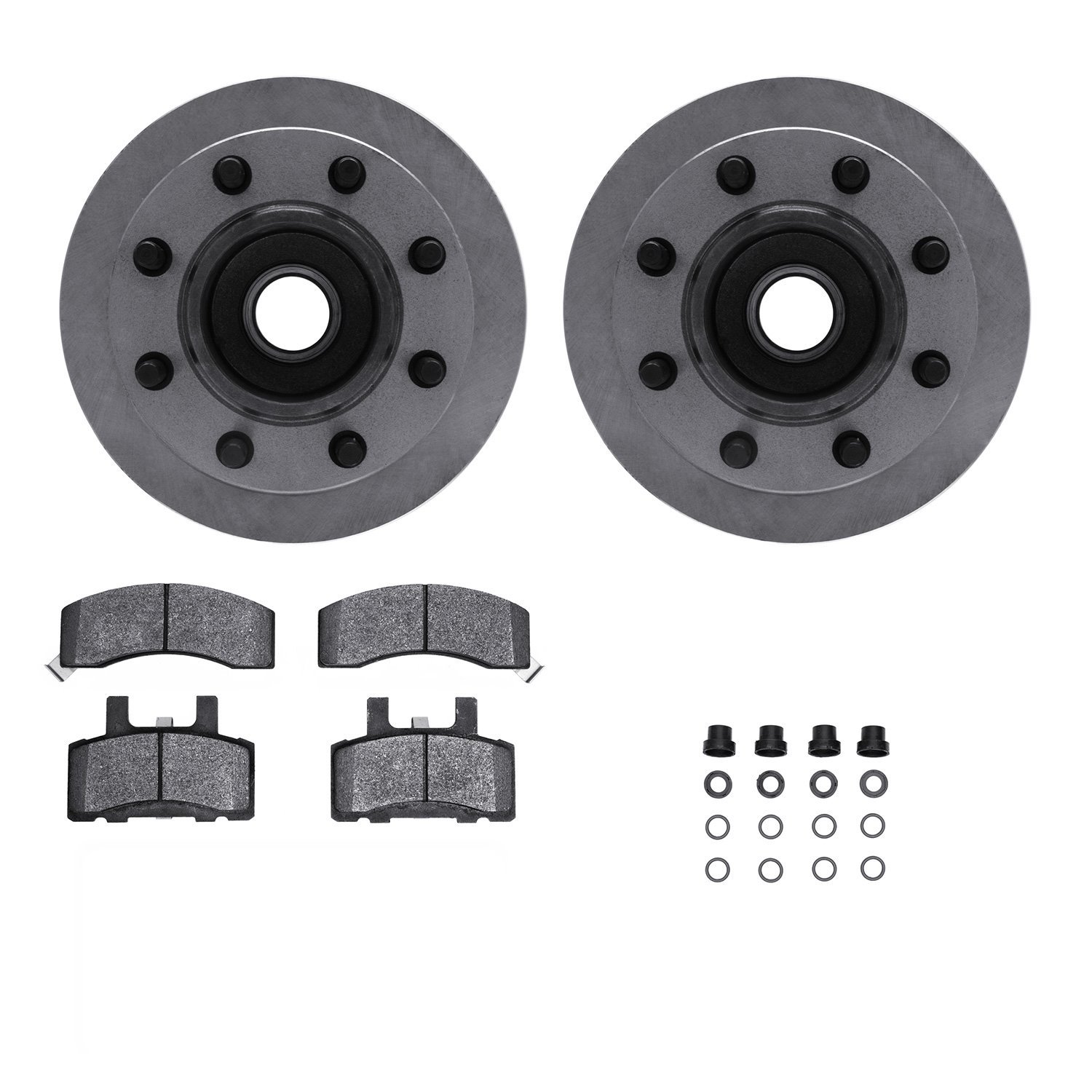 6312-48025 Brake Rotors with 3000-Series Ceramic Brake Pads Kit with Hardware, 1988-1989 GM, Position: Front