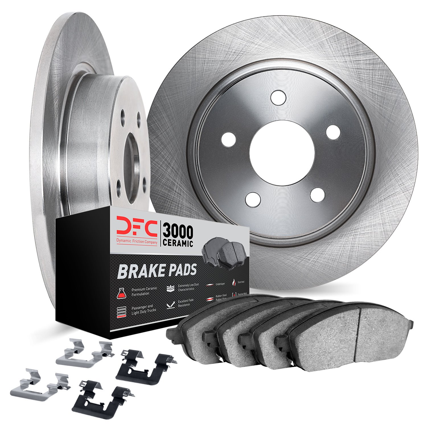 6312-54048 Brake Rotors with 3000-Series Ceramic Brake Pads Kit with Hardware, 2003-2005 Ford/Lincoln/Mercury/Mazda, Position: R
