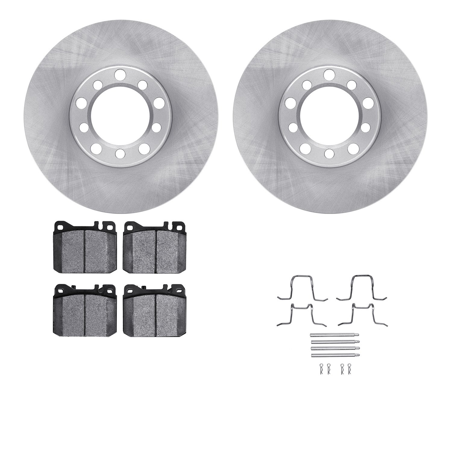 6312-63025 Brake Rotors with 3000-Series Ceramic Brake Pads Kit with Hardware, 1979-1985 Mercedes-Benz, Position: Front