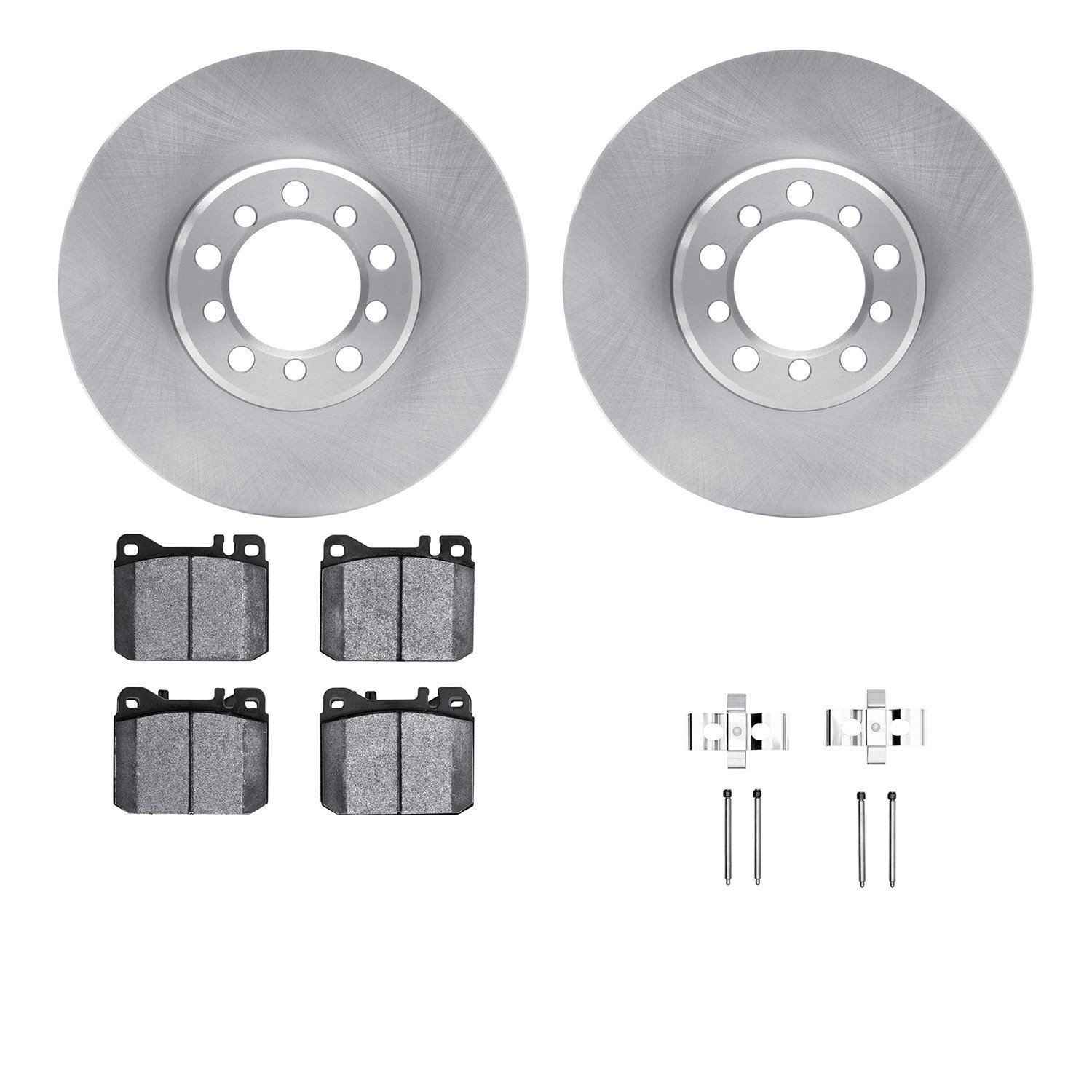 6312-63027 Brake Rotors with 3000-Series Ceramic Brake Pads Kit with Hardware, 1985-1991 Mercedes-Benz, Position: Front