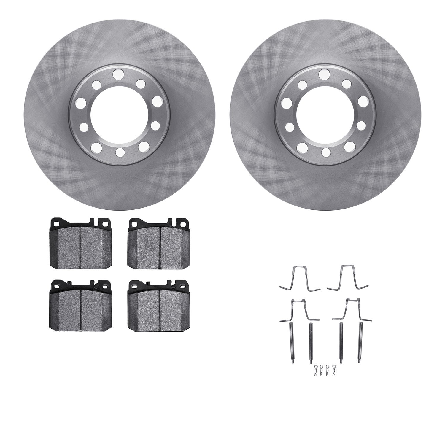 6312-63028 Brake Rotors with 3000-Series Ceramic Brake Pads Kit with Hardware, 1980-1985 Mercedes-Benz, Position: Front
