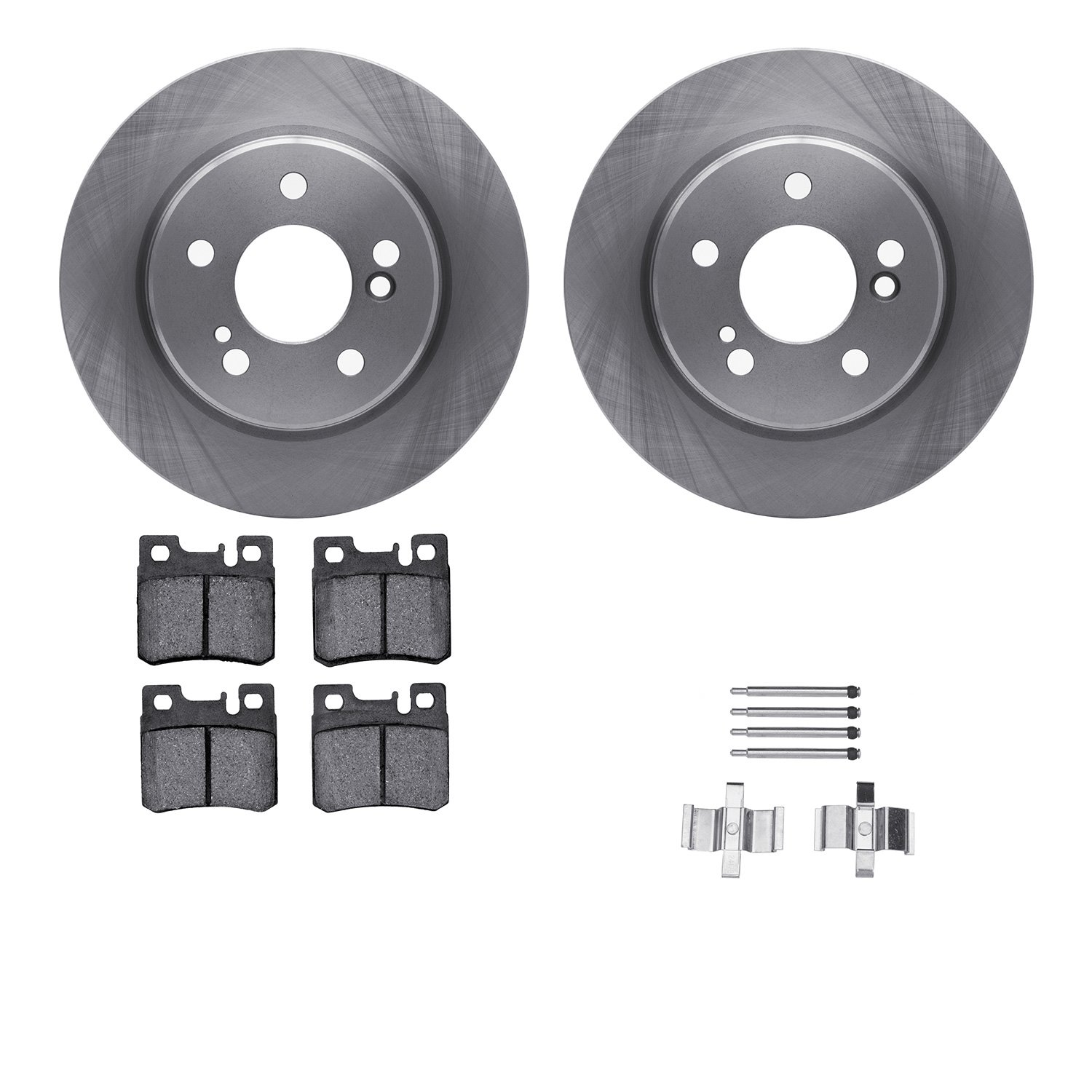 6312-63041 Brake Rotors with 3000-Series Ceramic Brake Pads Kit with Hardware, 1992-1994 Mercedes-Benz, Position: Rear