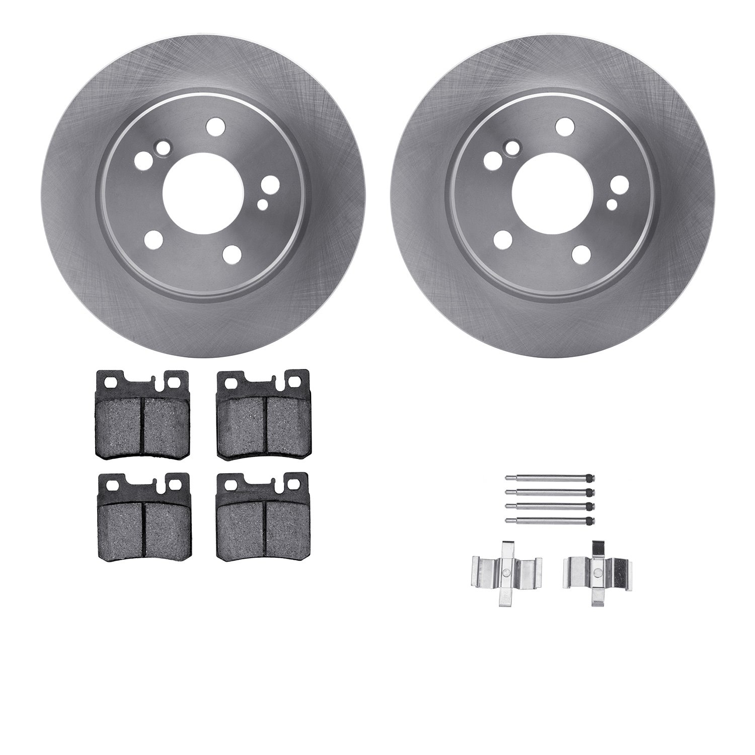 6312-63042 Brake Rotors with 3000-Series Ceramic Brake Pads Kit with Hardware, 1992-1995 Mercedes-Benz, Position: Rear