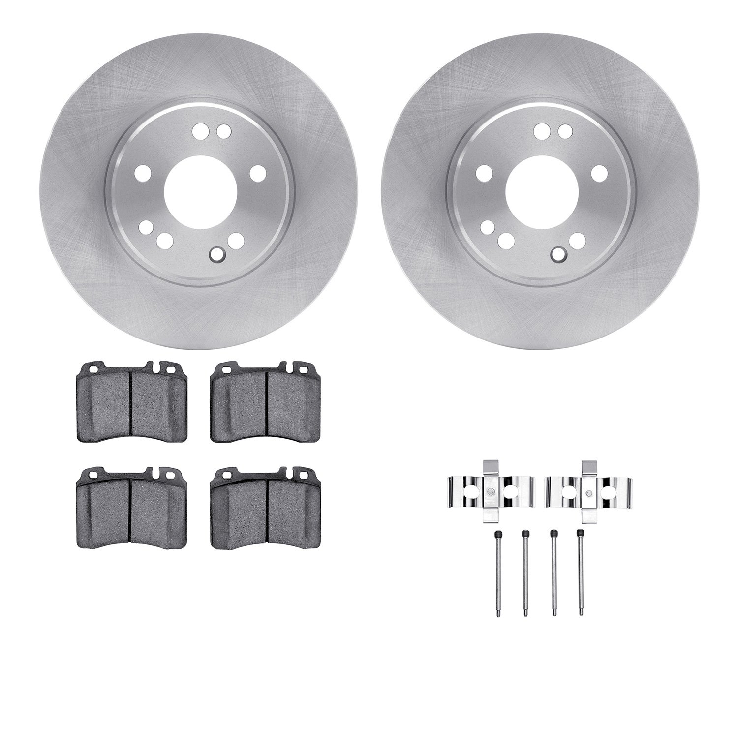 6312-63043 Brake Rotors with 3000-Series Ceramic Brake Pads Kit with Hardware, 1990-1998 Mercedes-Benz, Position: Front