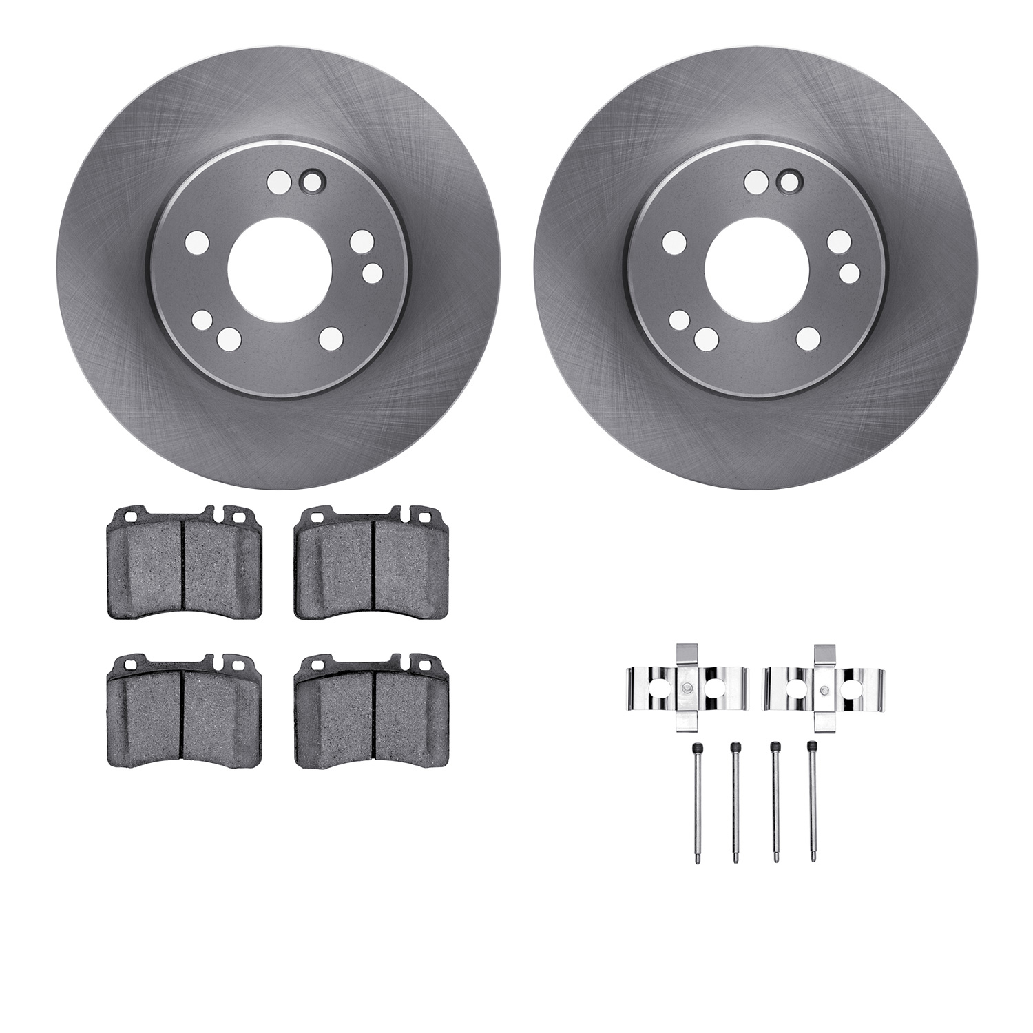 6312-63044 Brake Rotors with 3000-Series Ceramic Brake Pads Kit with Hardware, 1990-1995 Mercedes-Benz, Position: Front