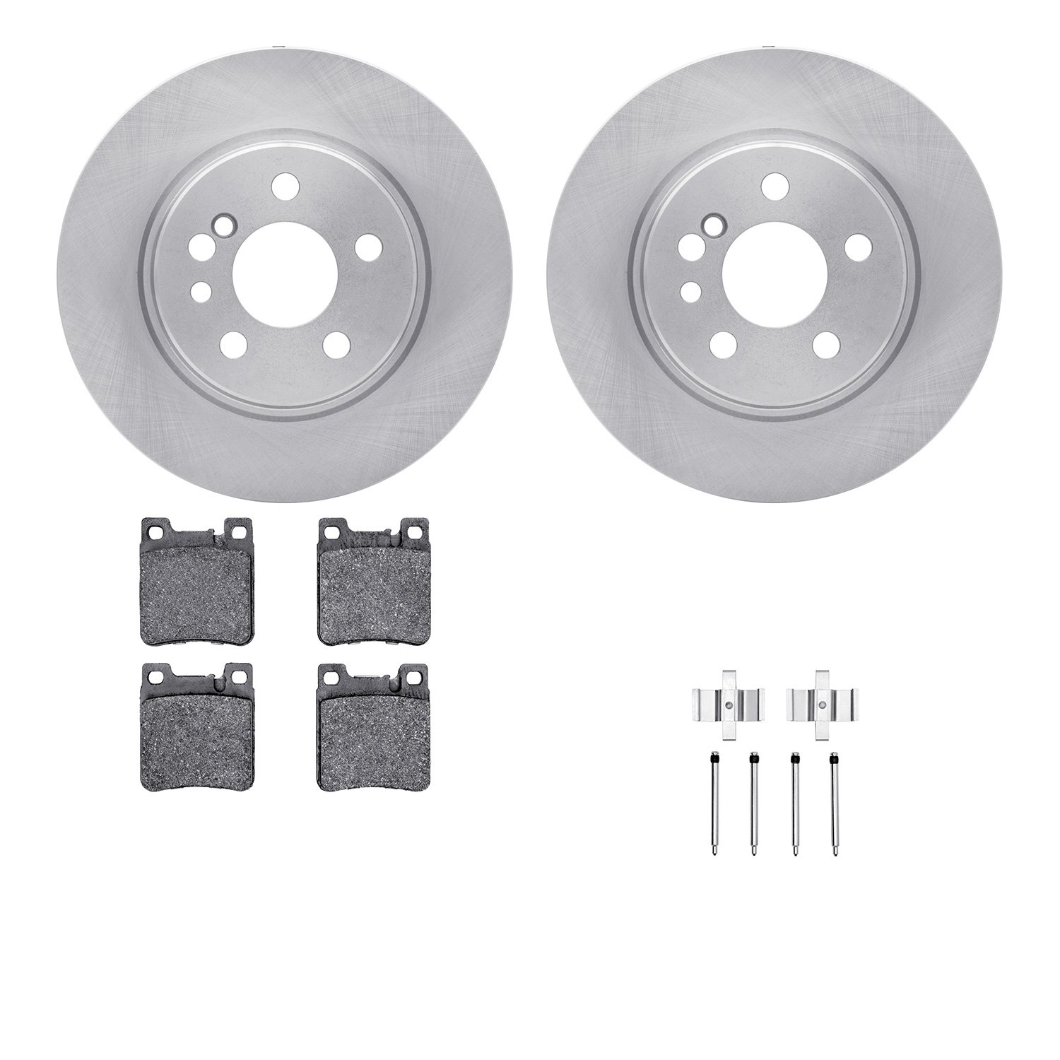 6312-63049 Brake Rotors with 3000-Series Ceramic Brake Pads Kit with Hardware, 1992-1999 Mercedes-Benz, Position: Rear