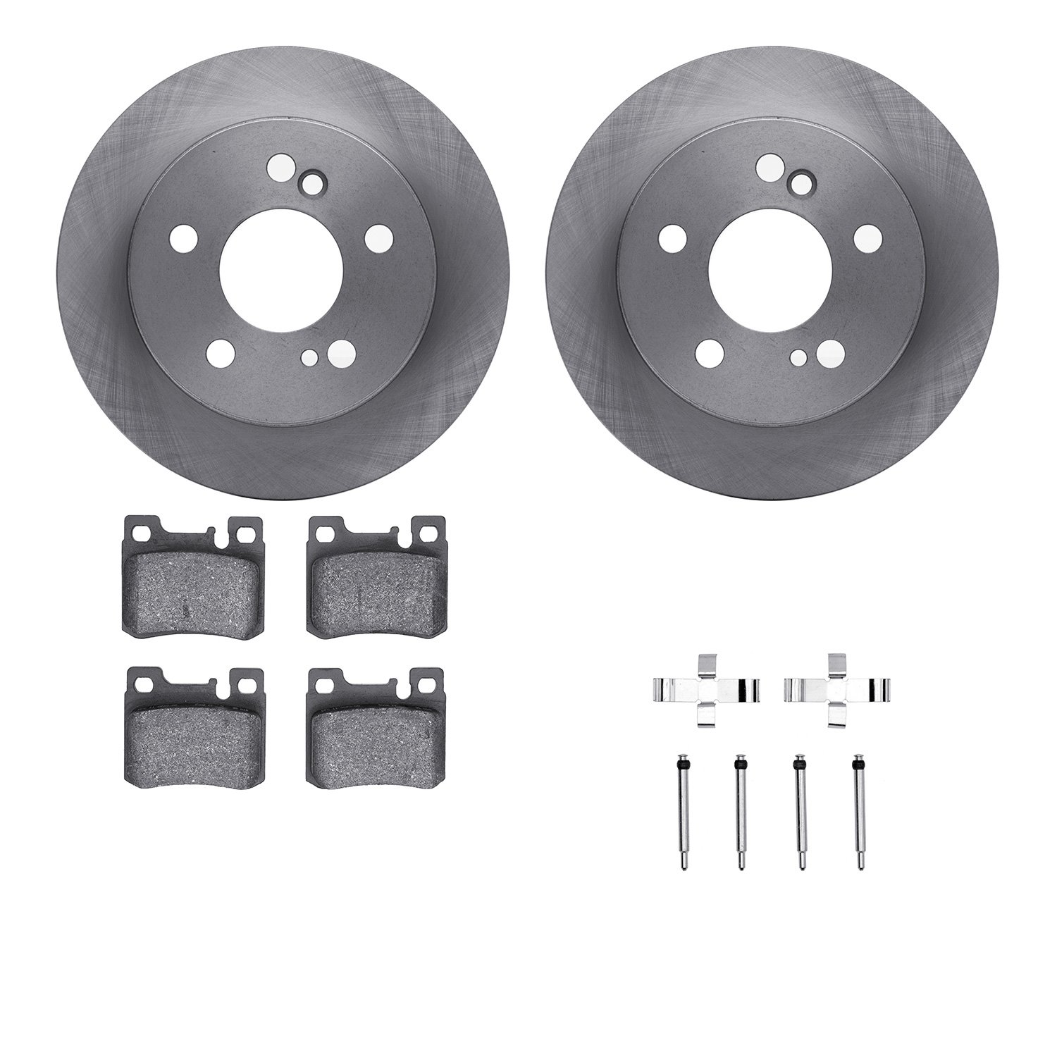 6312-63058 Brake Rotors with 3000-Series Ceramic Brake Pads Kit with Hardware, 1986-1993 Mercedes-Benz, Position: Rear