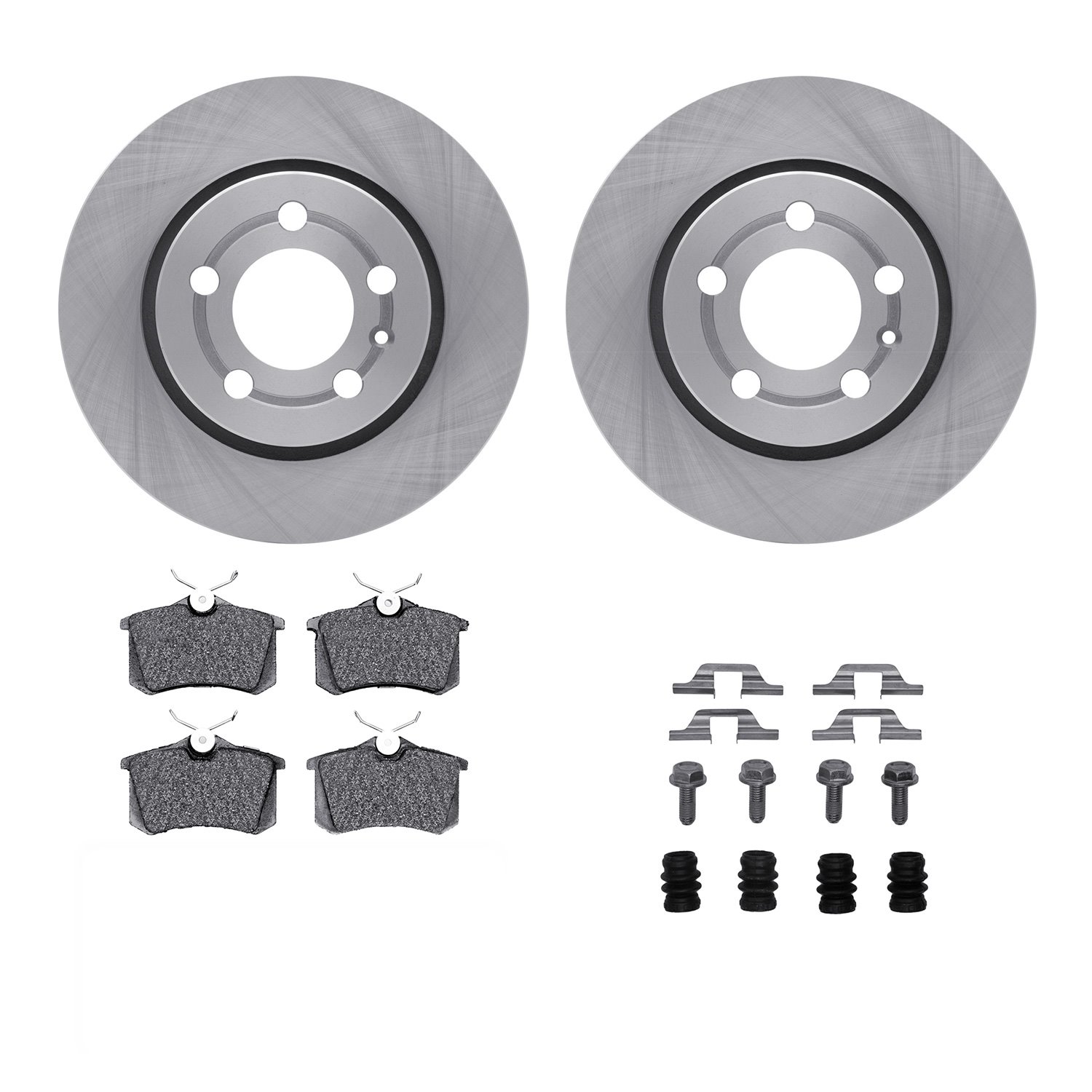 6312-74037 Brake Rotors with 3000-Series Ceramic Brake Pads Kit with Hardware, 2003-2006 Audi/Volkswagen, Position: Rear