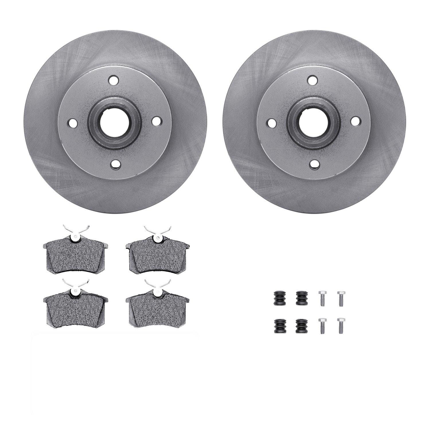 6312-74038 Brake Rotors with 3000-Series Ceramic Brake Pads Kit with Hardware, 1985-1998 Audi/Volkswagen, Position: Rear