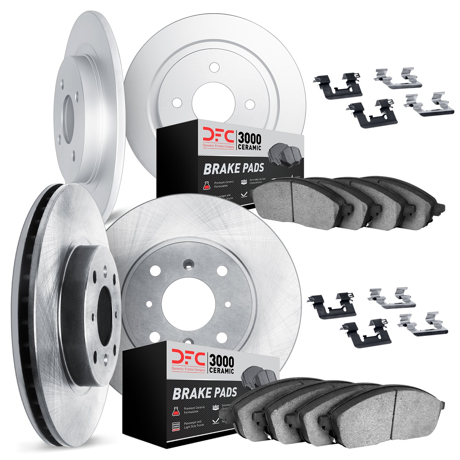 6314-01002 Brake Rotors with 3000-Series Ceramic Brake Pads Kit with Hardware, 2006-2009 GM, Position: Front and Rear