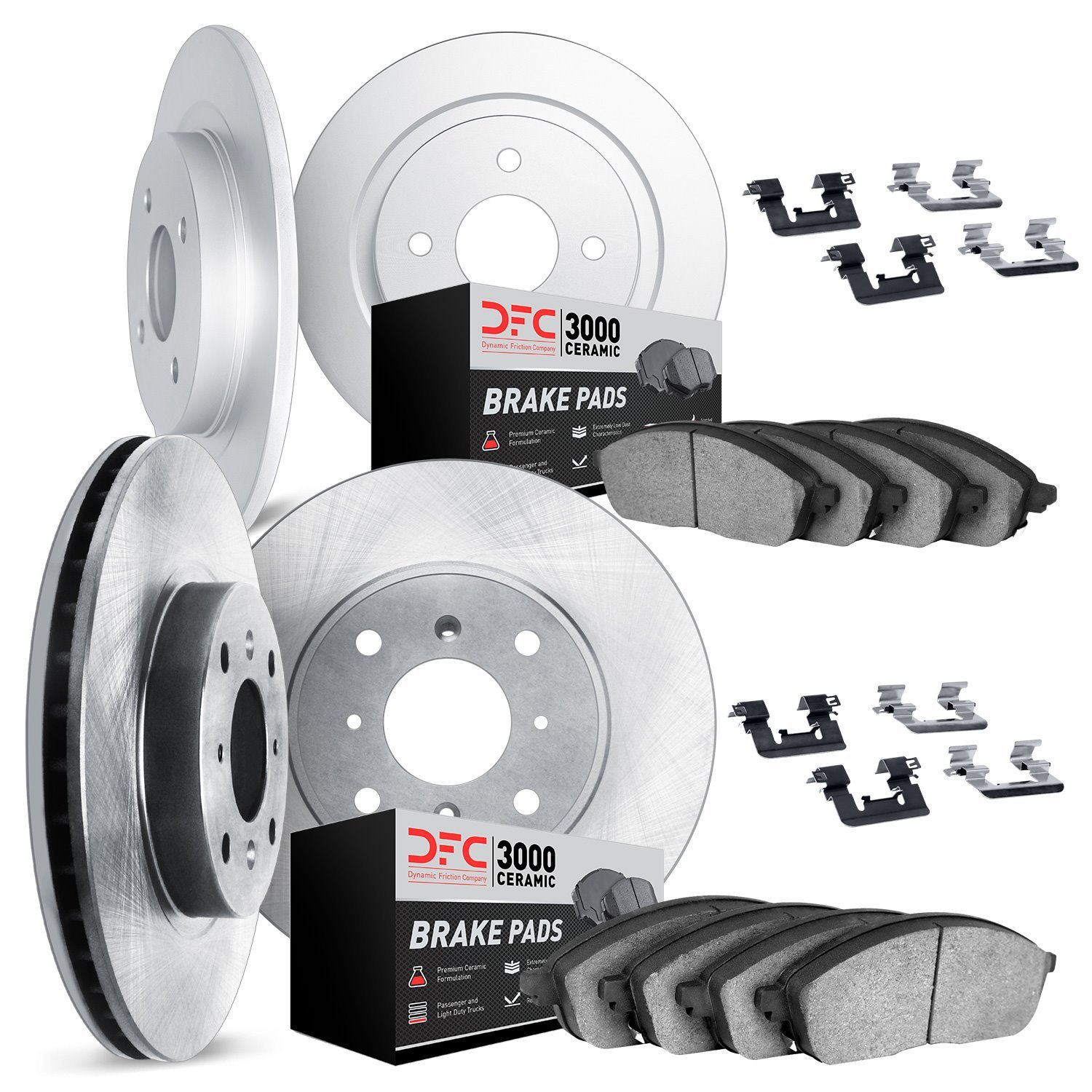 6314-03010 Brake Rotors with 3000-Series Ceramic Brake Pads Kit with Hardware, 2002-2006 Kia/Hyundai/Genesis, Position: Front an