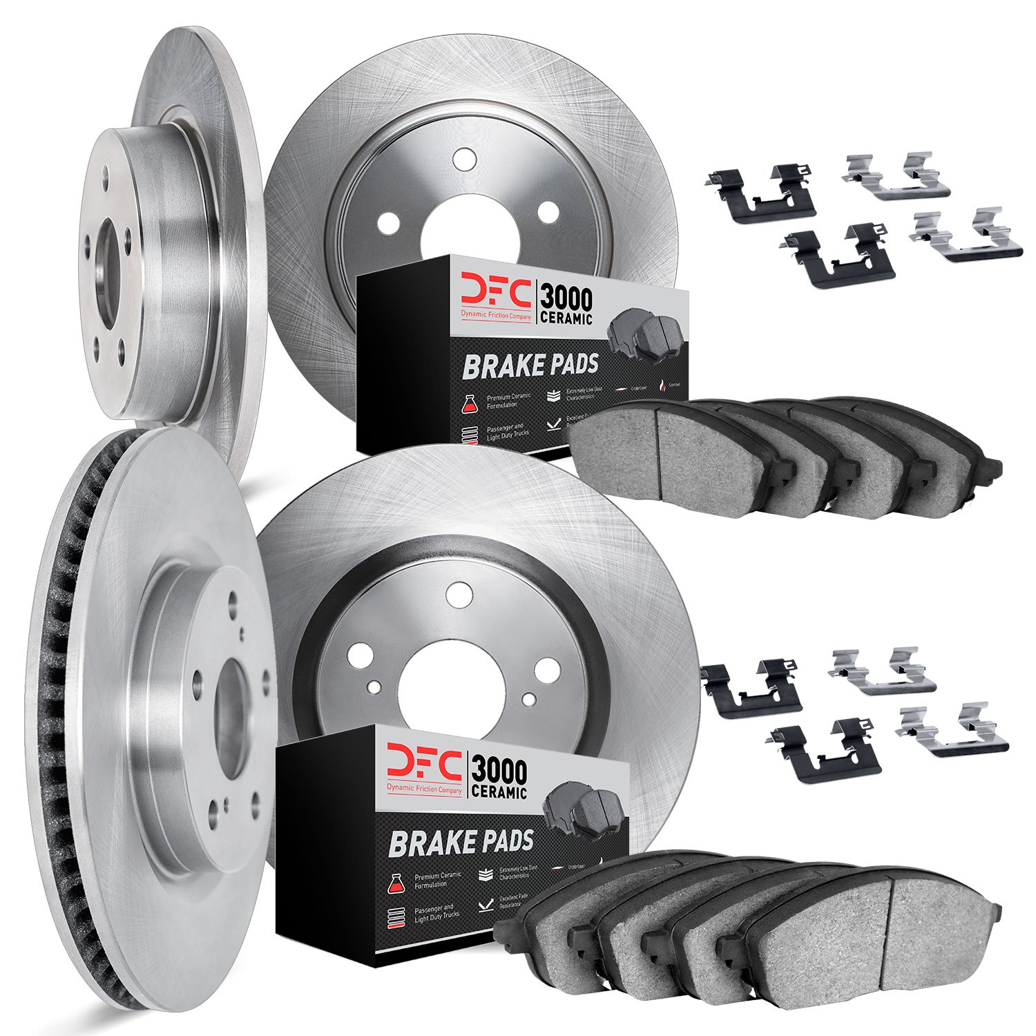6314-07005 Brake Rotors with 3000-Series Ceramic Brake Pads Kit with Hardware, 2014-2019 Mopar, Position: Front and Rear