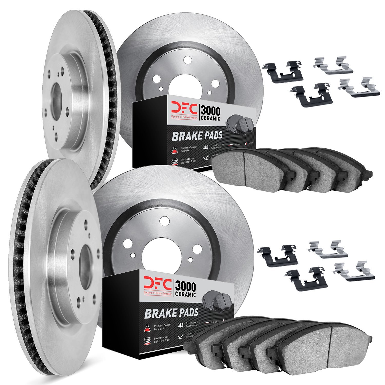 6314-11008 Brake Rotors with 3000-Series Ceramic Brake Pads Kit with Hardware, 2005-2009 Land Rover, Position: Front and Rear