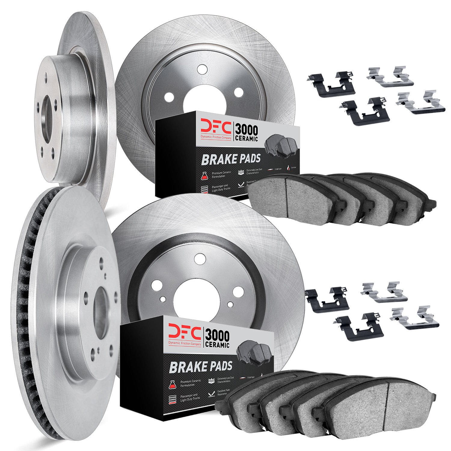 6314-13013 Brake Rotors with 3000-Series Ceramic Brake Pads Kit with Hardware, 2002-2003 Subaru, Position: Front and Rear