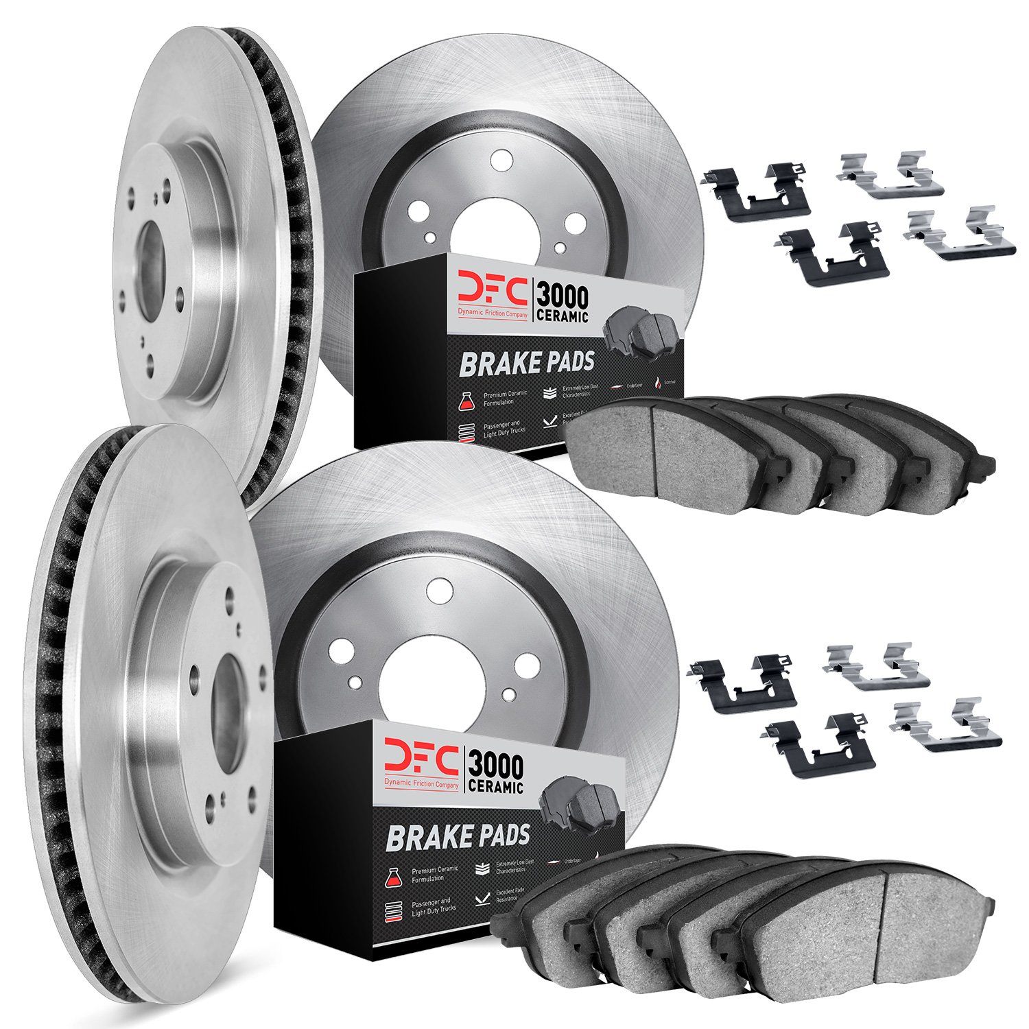 6314-13029 Brake Rotors with 3000-Series Ceramic Brake Pads Kit with Hardware, 2003-2004 Subaru, Position: Front and Rear