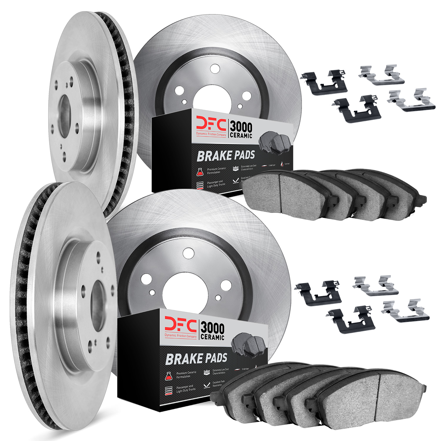 6314-13031 Brake Rotors with 3000-Series Ceramic Brake Pads Kit with Hardware, 2005-2007 Subaru, Position: Front and Rear