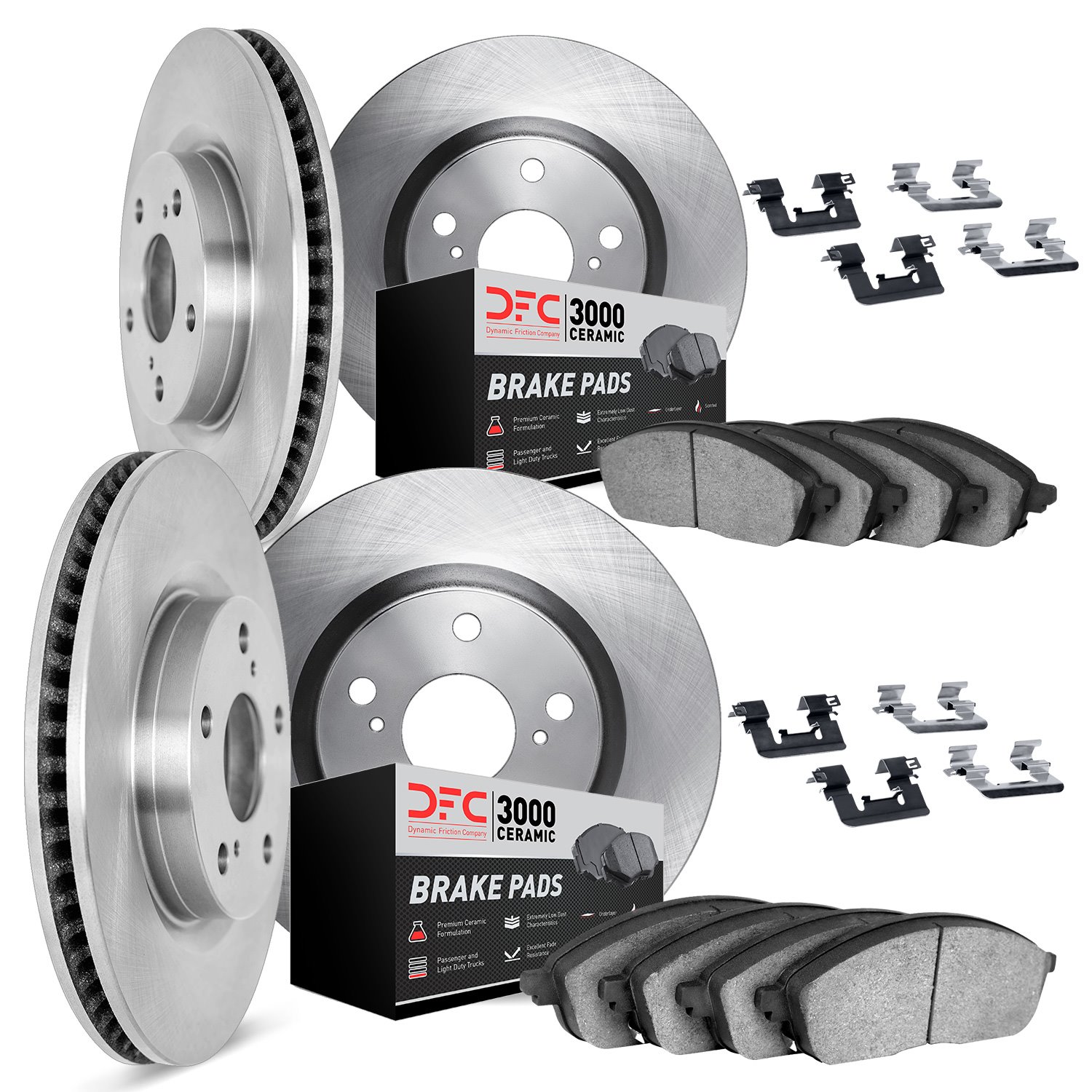 6314-13032 Brake Rotors with 3000-Series Ceramic Brake Pads Kit with Hardware, 2008-2020 Subaru, Position: Front and Rear