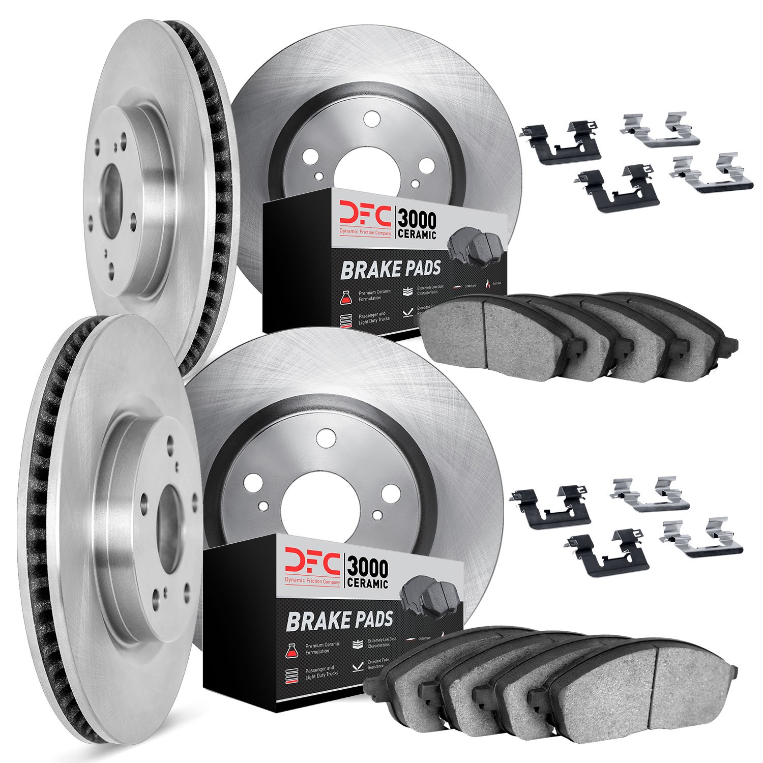 6314-13037 Brake Rotors with 3000-Series Ceramic Brake Pads Kit with Hardware, 2006-2014 Subaru, Position: Front and Rear