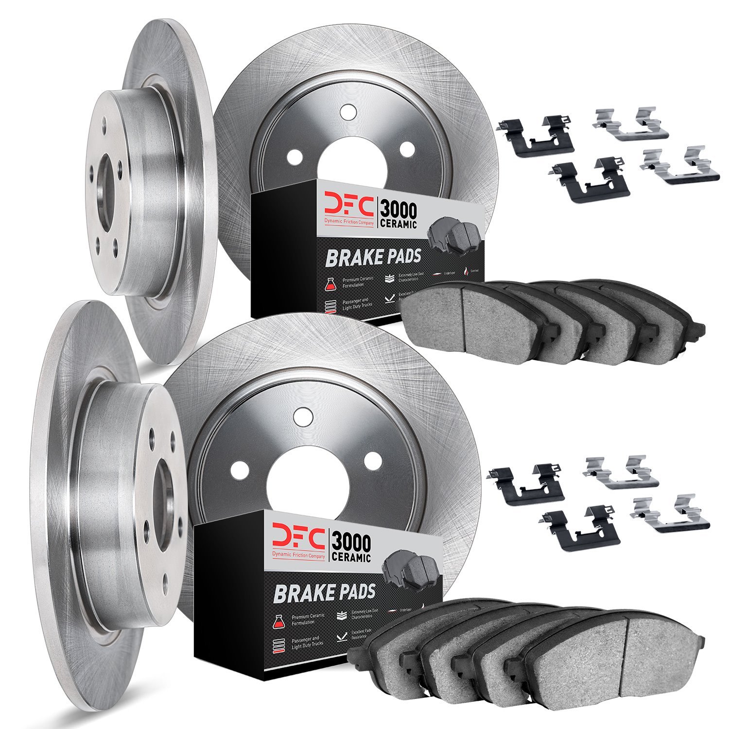 6314-27008 Brake Rotors with 3000-Series Ceramic Brake Pads Kit with Hardware, 1975-1987 Volvo, Position: Front and Rear