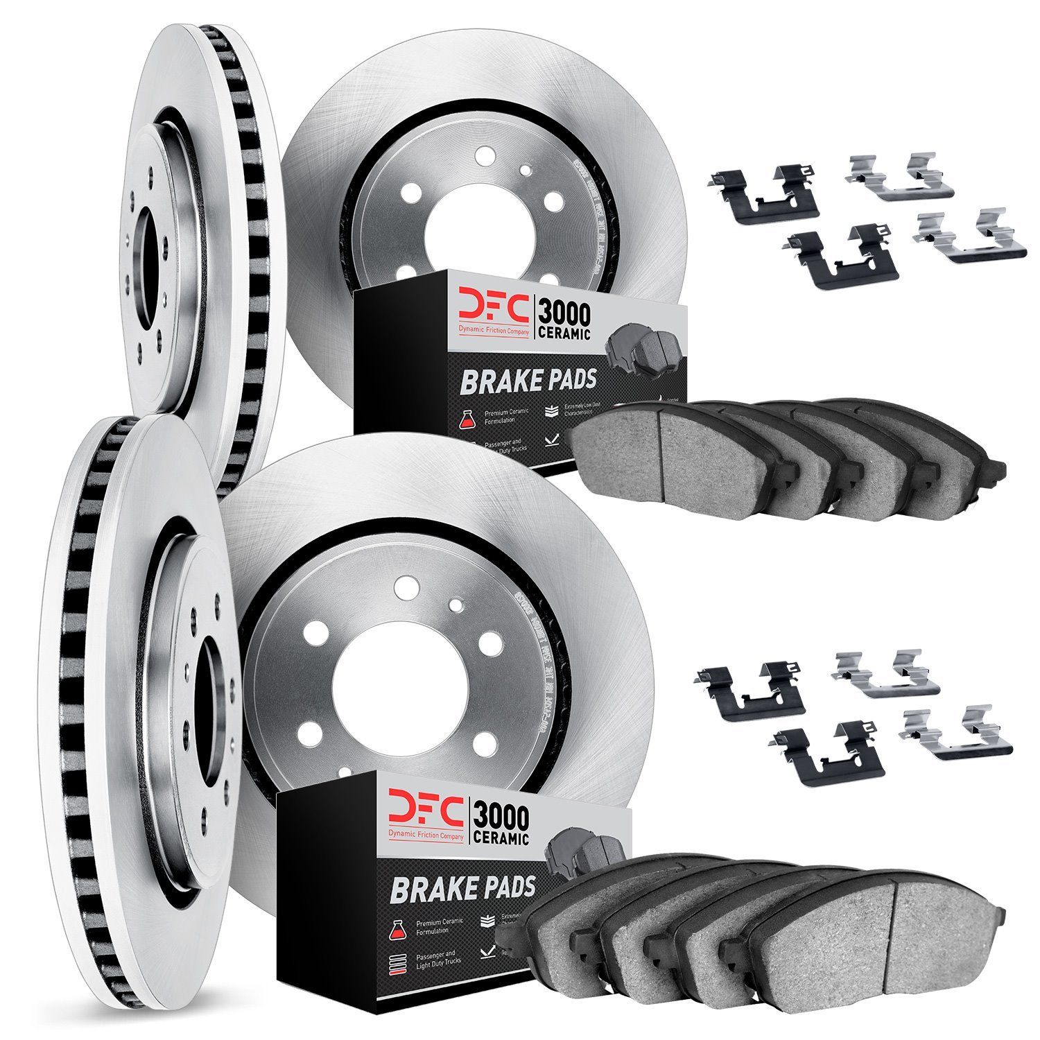 6314-37002 Brake Rotors with 3000-Series Ceramic Brake Pads Kit with Hardware, 1992-2002 Multiple Makes/Models, Position: Front