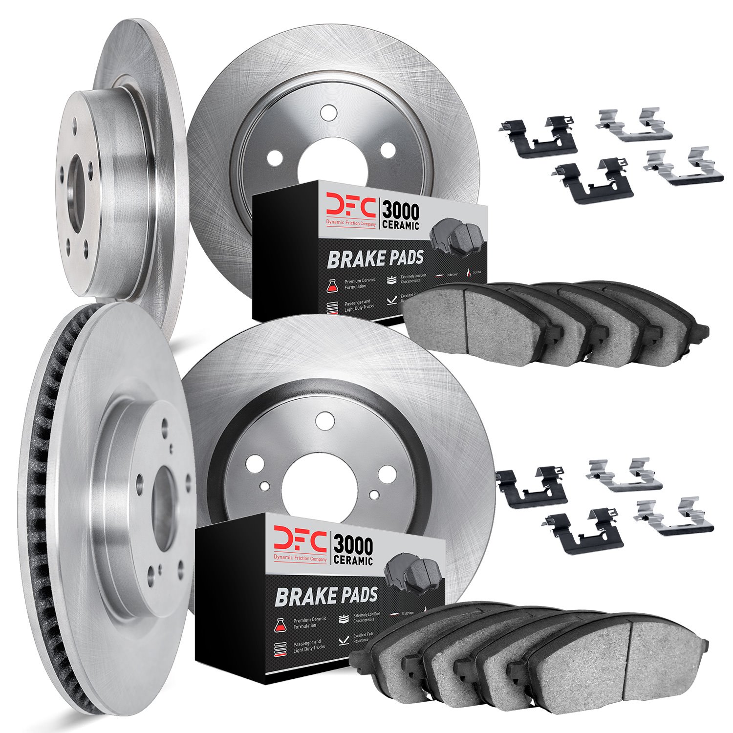 6314-39025 Brake Rotors with 3000-Series Ceramic Brake Pads Kit with Hardware, 2016-2017 Mopar, Position: Front and Rear