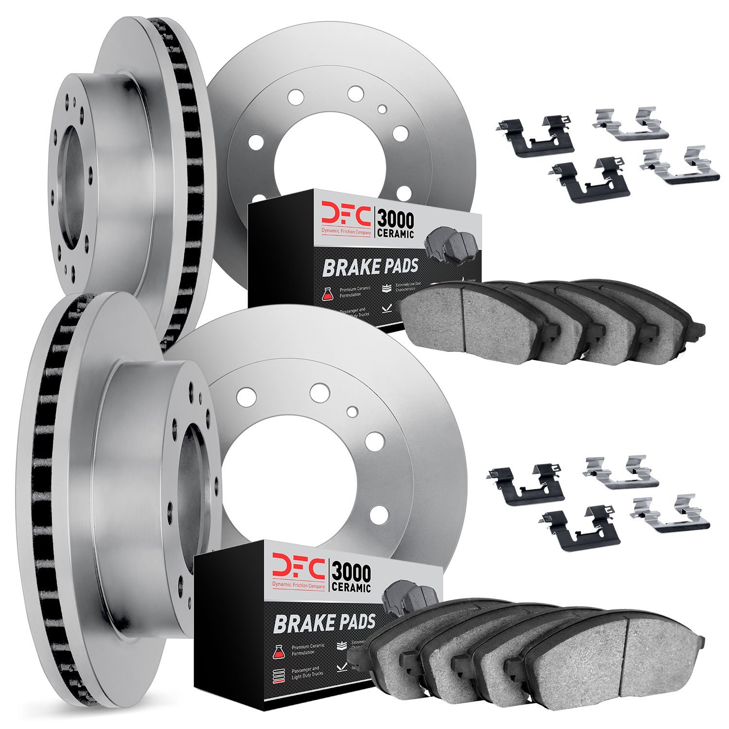 6314-40021 Brake Rotors with 3000-Series Ceramic Brake Pads Kit with Hardware, 2000-2002 Mopar, Position: Front and Rear