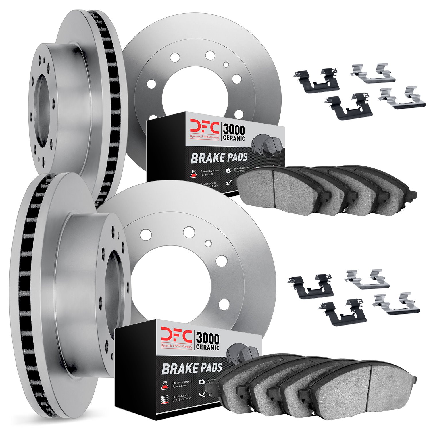 6314-48005 Brake Rotors with 3000-Series Ceramic Brake Pads Kit with Hardware, 1999-2013 GM, Position: Front and Rear