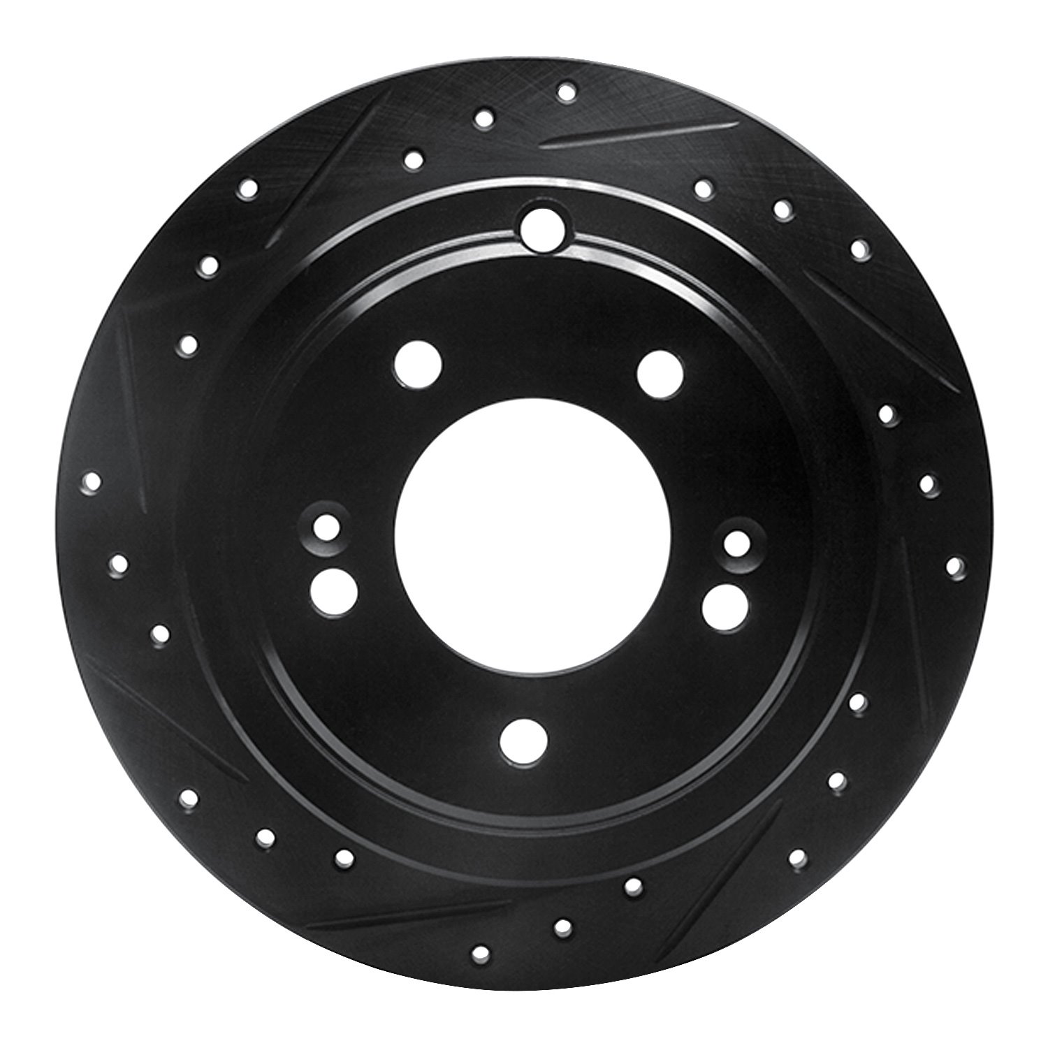 633-21017L Drilled/Slotted Brake Rotor [Black], 2004-2006 Kia/Hyundai/Genesis, Position: Rear Left