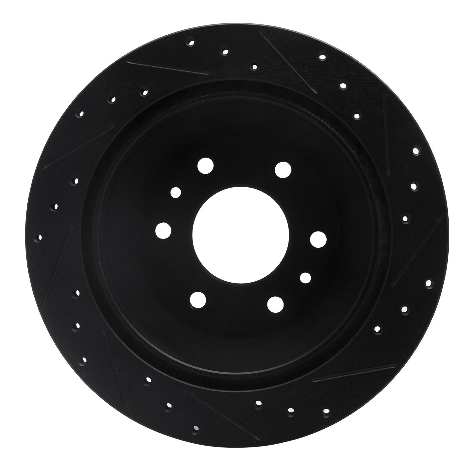 633-48045L Drilled/Slotted Brake Rotor [Black], 2002-2009 GM, Position: Rear Left