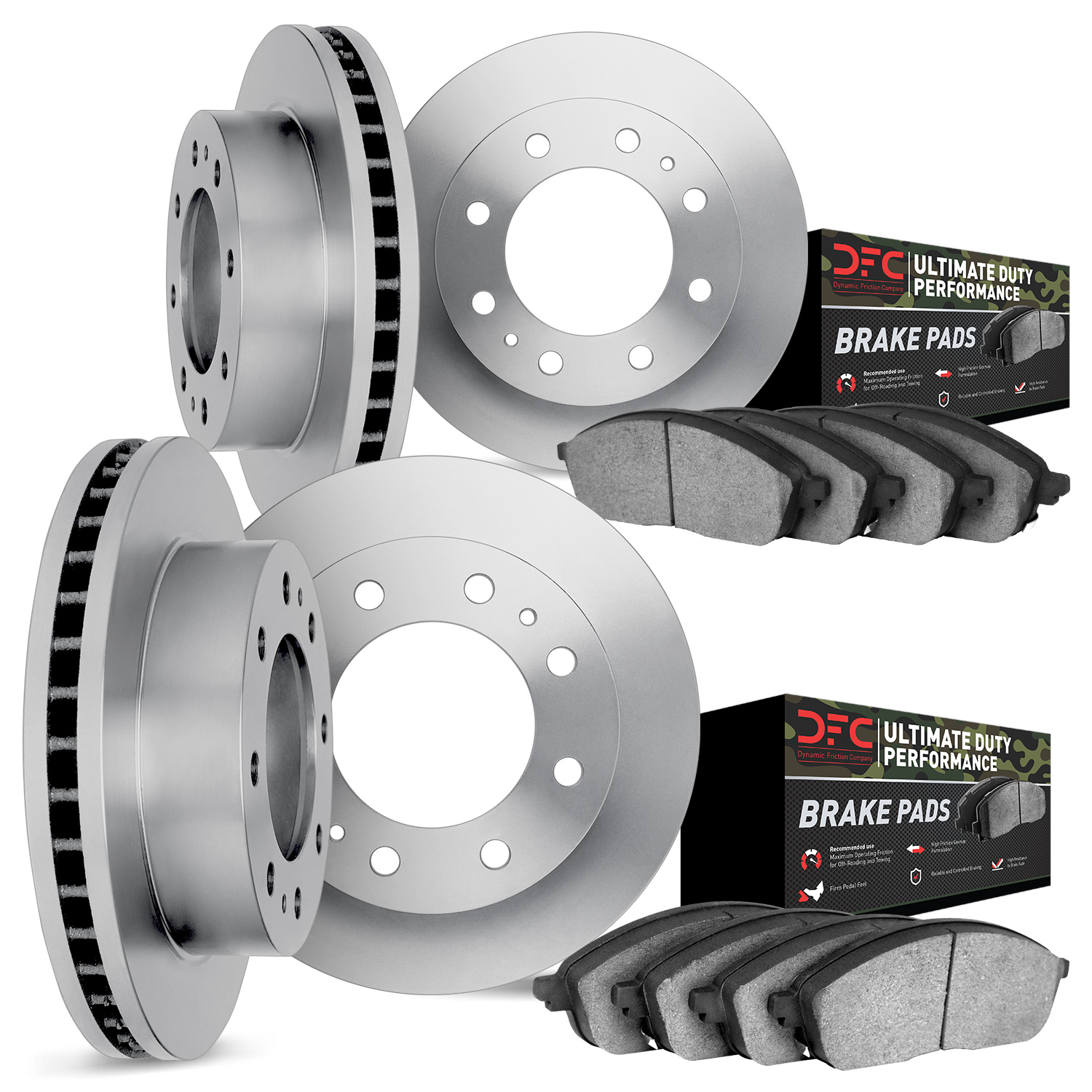 6404-40018 Brake Rotors with Ultimate-Duty Brake Pads, 2003-2008 Mopar, Position: Front and Rear