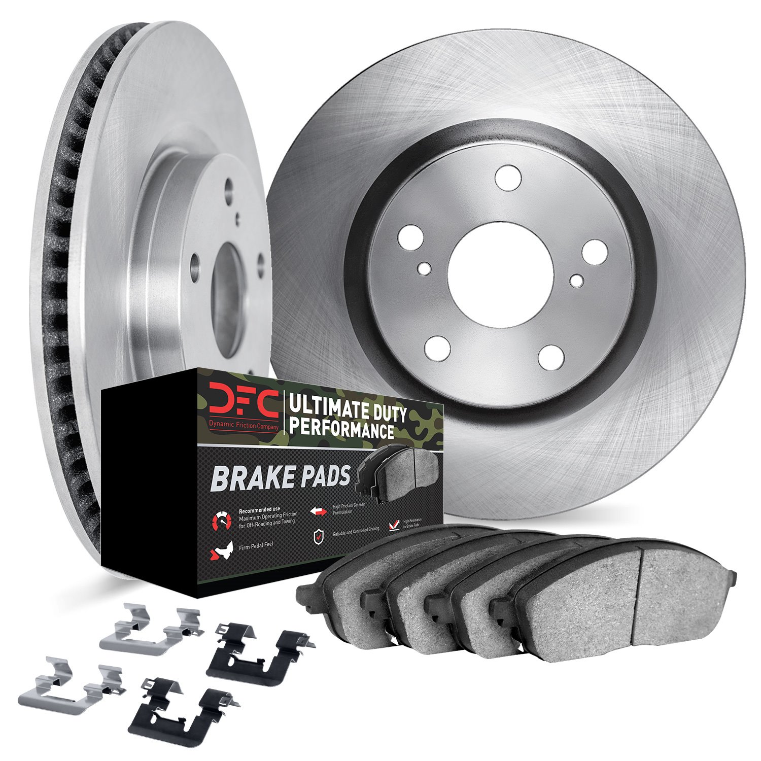 6412-42073 Brake Rotors with Ultimate-Duty Brake Pads Kit & Hardware, 1986-1992 Mopar, Position: Front