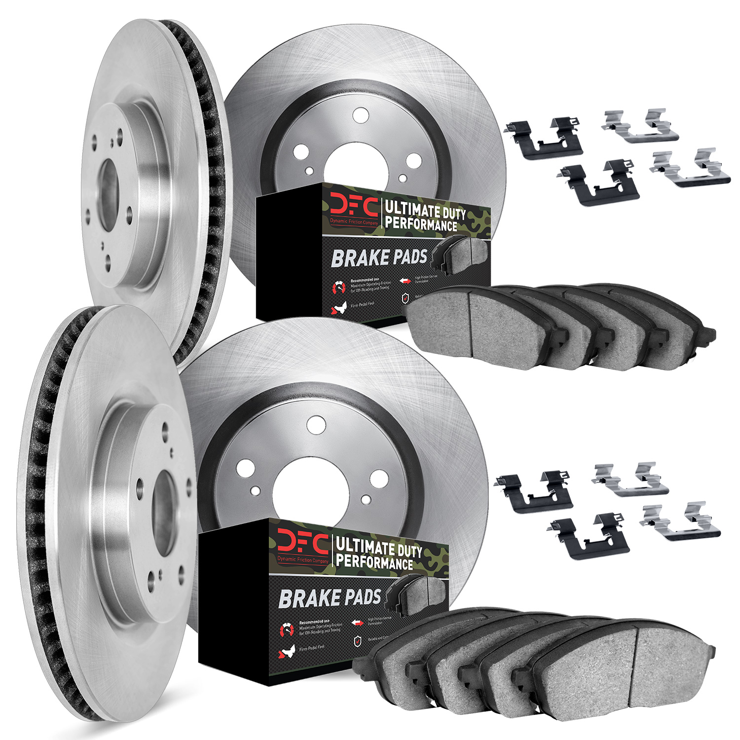 6414-26003 Brake Rotors with Ultimate-Duty Brake Pads Kit & Hardware, 2012-2013 Tesla, Position: Front and Rear
