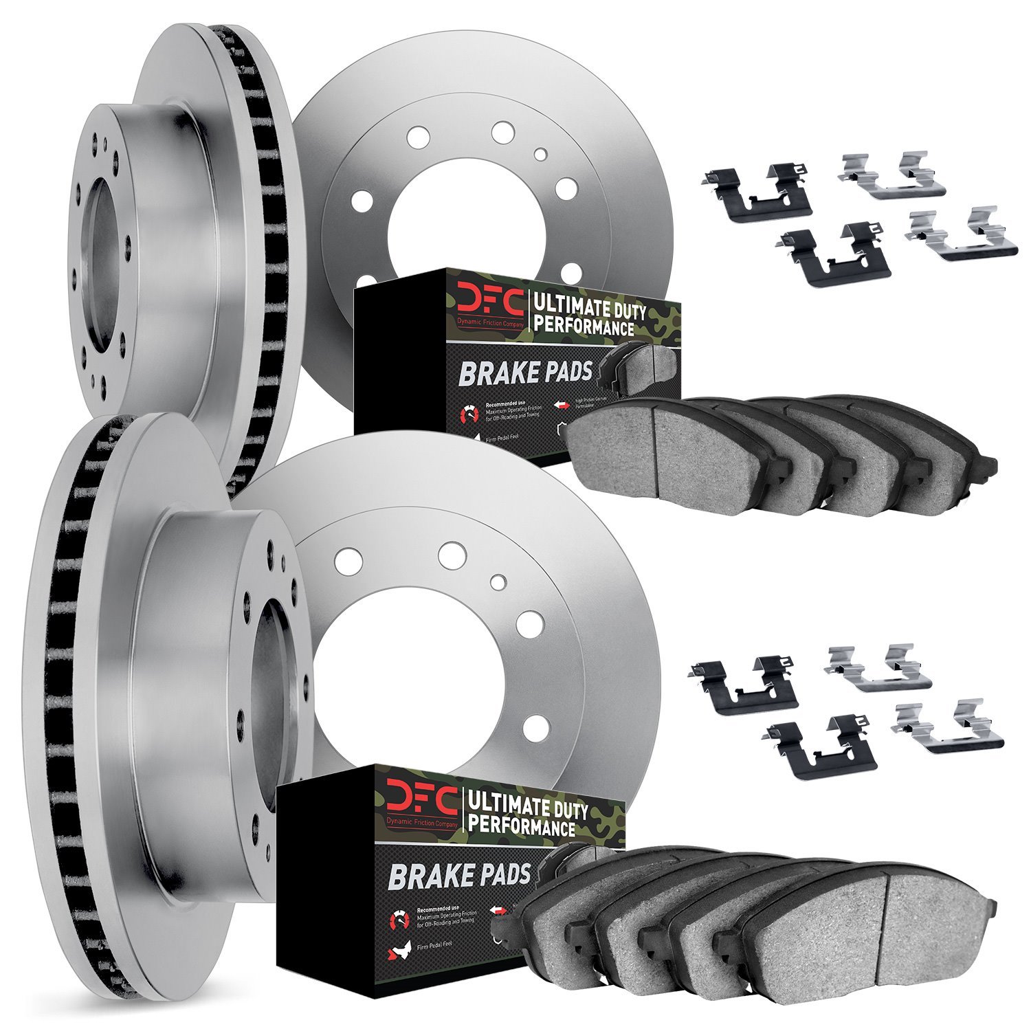 6414-40003 Brake Rotors with Ultimate-Duty Brake Pads Kit & Hardware, 2000-2002 Mopar, Position: Front and Rear