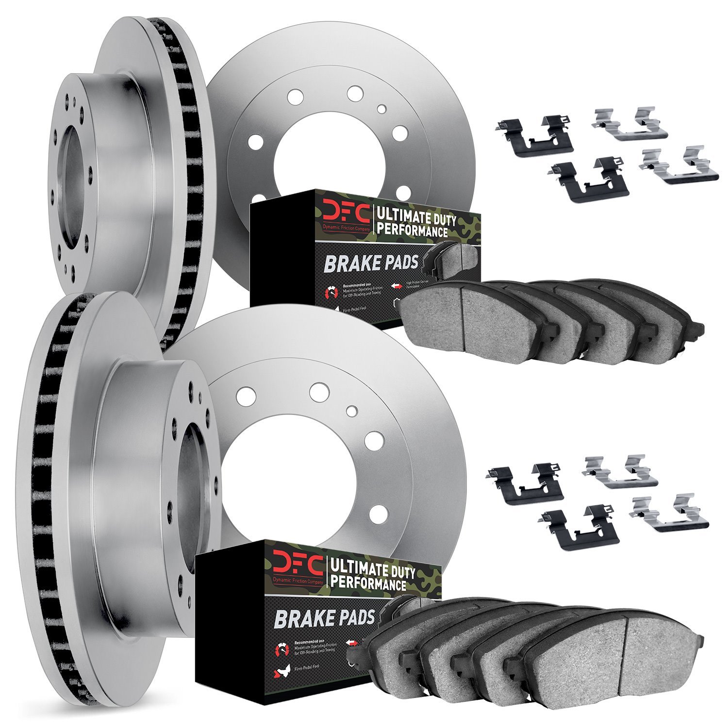 6414-48065 Brake Rotors with Ultimate-Duty Brake Pads Kit & Hardware, 2011-2019 GM, Position: Front and Rear