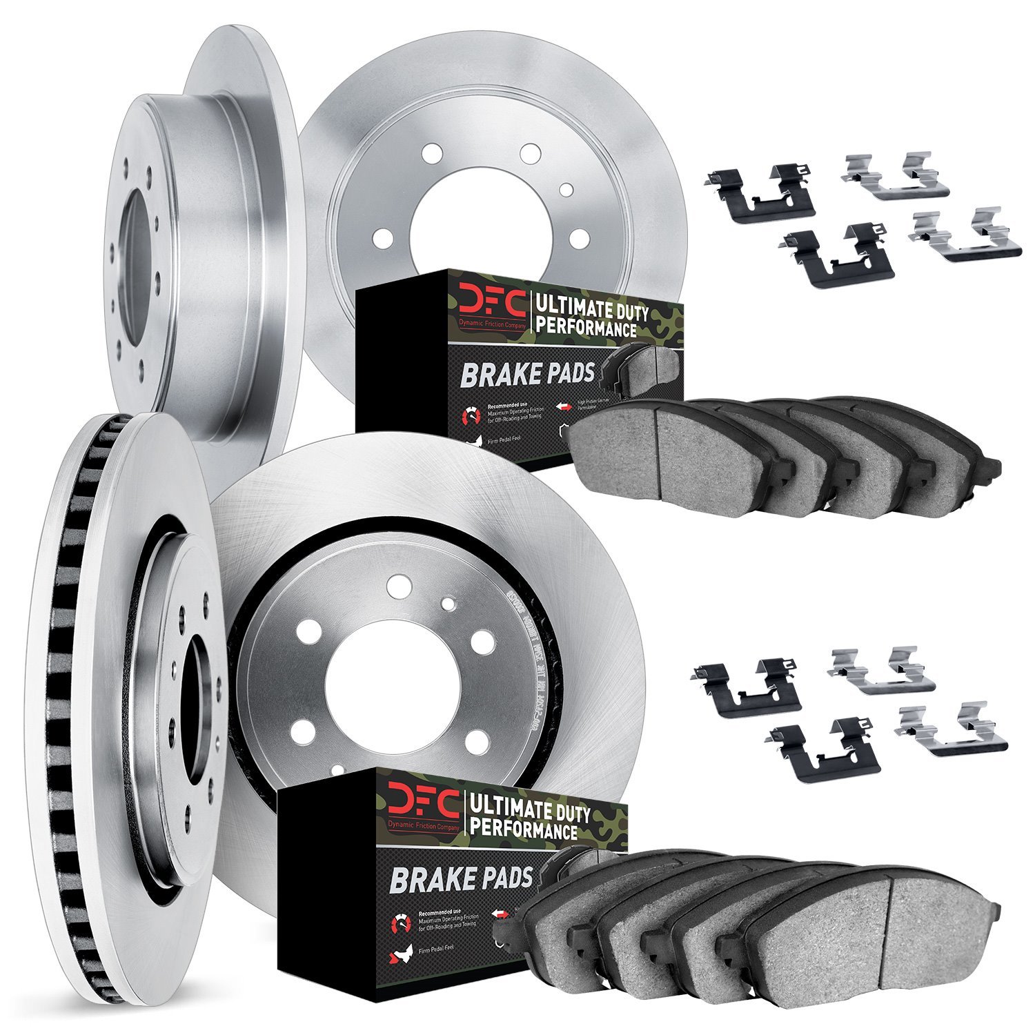 6414-67009 Brake Rotors with Ultimate-Duty Brake Pads Kit & Hardware, 2004-2005 Infiniti/Nissan, Position: Front and Rear