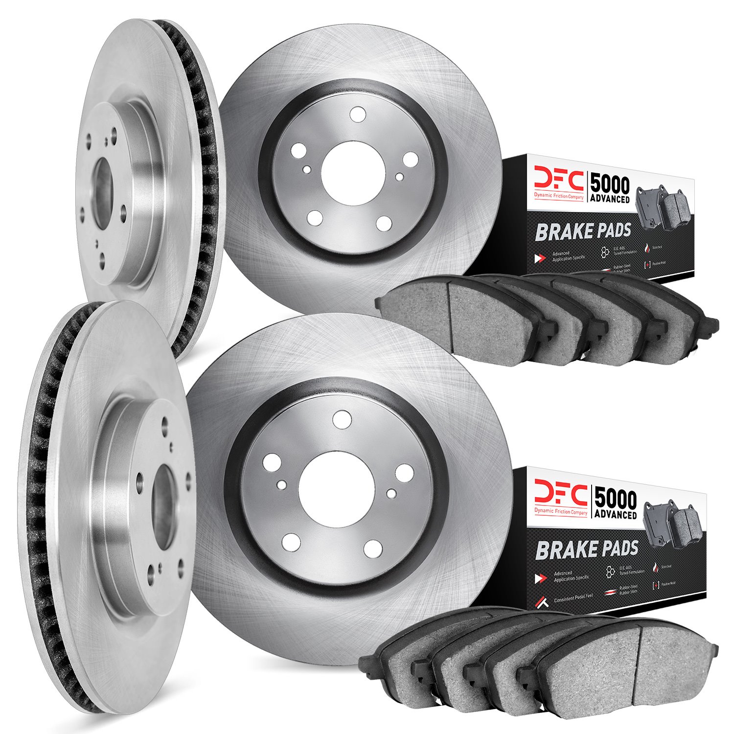 6504-02009 Brake Rotors w/5000 Advanced Brake Pads Kit, 1982-1989 Porsche, Position: Front and Rear