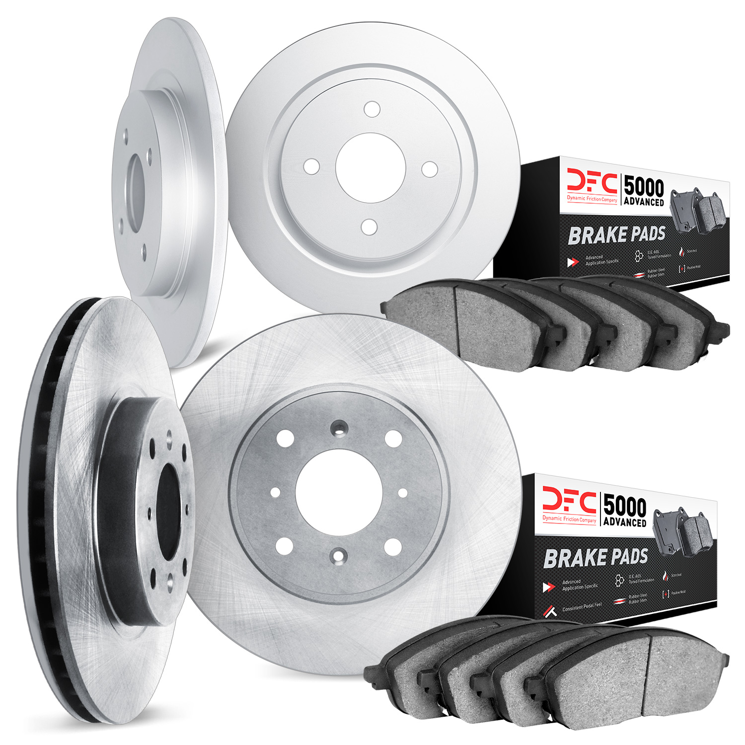 6504-03001 Brake Rotors w/5000 Advanced Brake Pads Kit, 1991-1993 Kia/Hyundai/Genesis, Position: Front and Rear