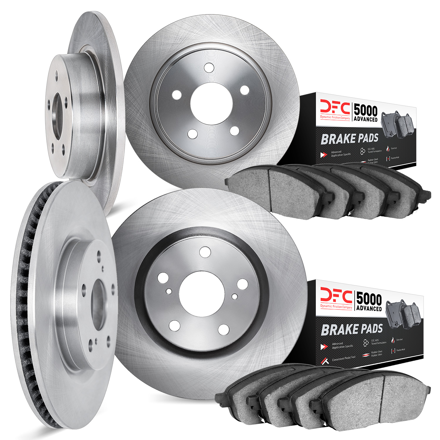 6504-07003 Brake Rotors w/5000 Advanced Brake Pads Kit, 2014-2019 Mopar, Position: Front and Rear