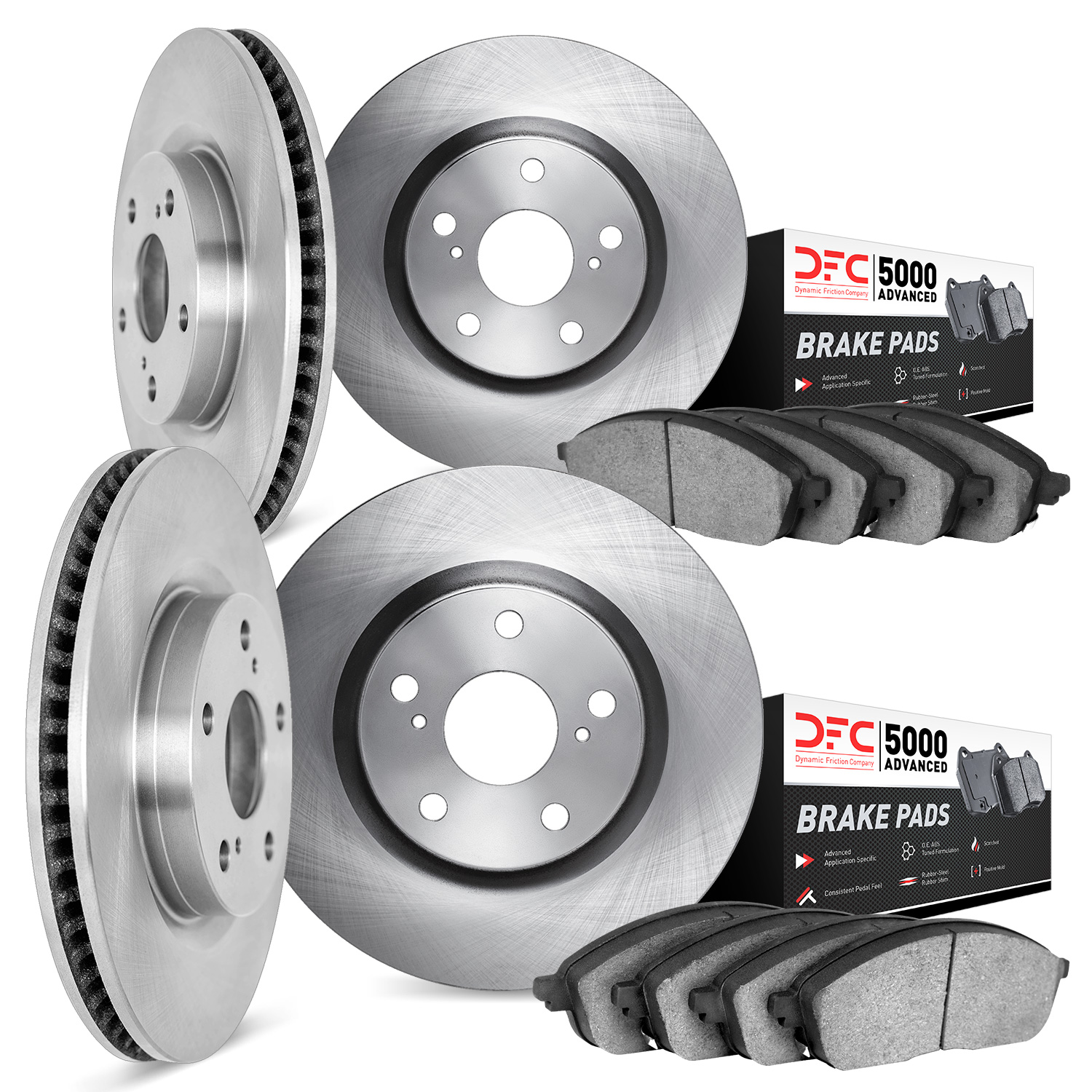 6504-13033 Brake Rotors w/5000 Advanced Brake Pads Kit, 2015-2021 Subaru, Position: Front and Rear