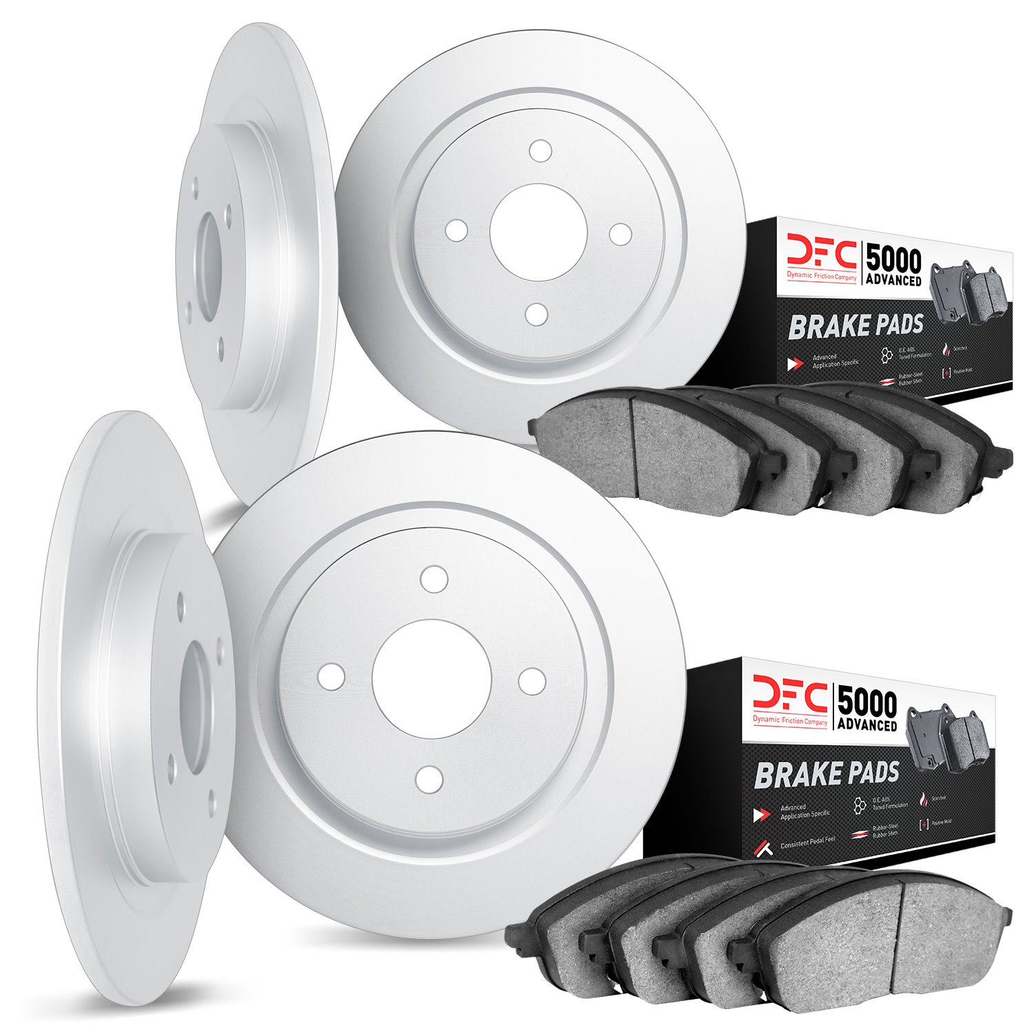 6504-28006 Brake Rotors w/5000 Advanced Brake Pads Kit, 1989-1991 Peugeot, Position: Front and Rear