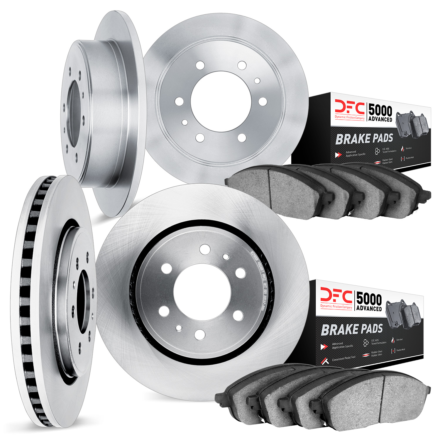 6504-55155 Brake Rotors w/5000 Advanced Brake Pads Kit, Fits Select Ford/Lincoln/Mercury/Mazda, Position: Front and Rear