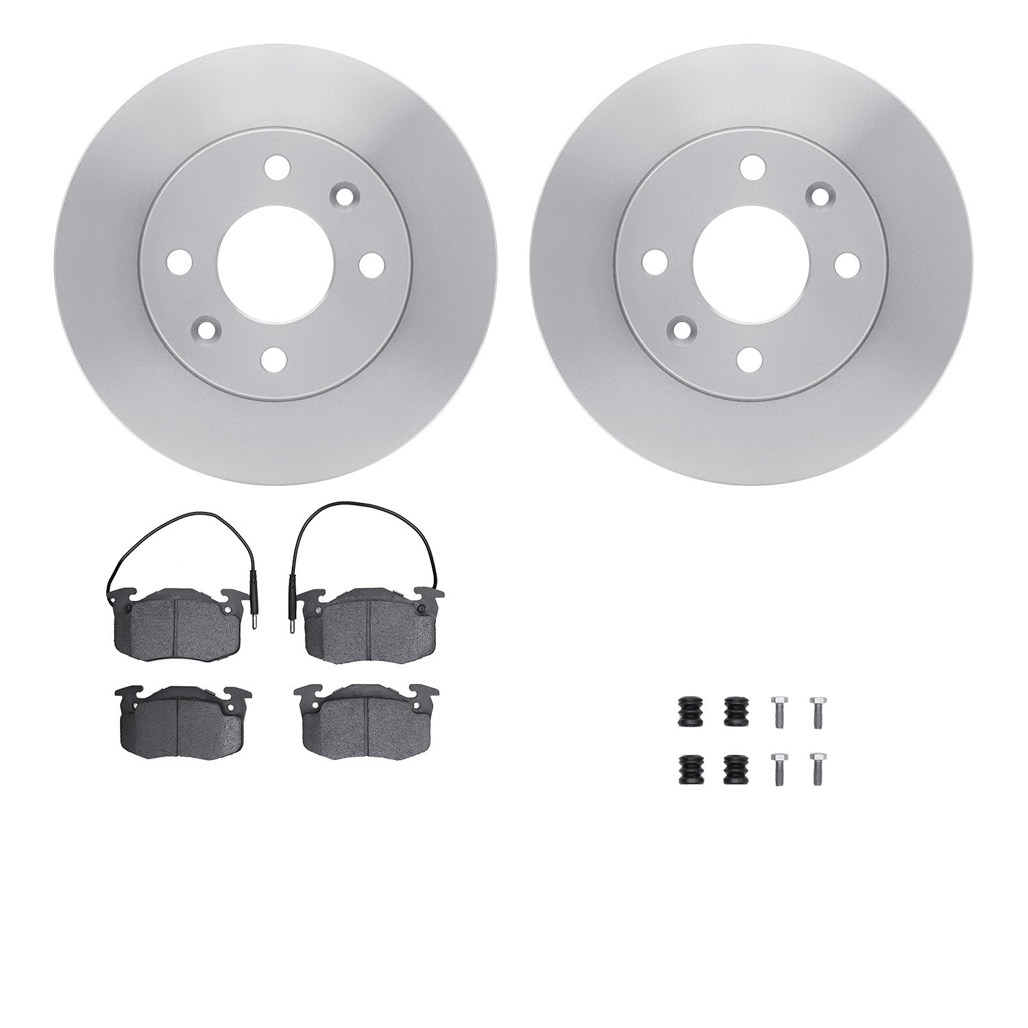 6512-23021 Brake Rotors w/5000 Advanced Brake Pads Kit with Hardware, 1983-1983 Renault, Position: Front