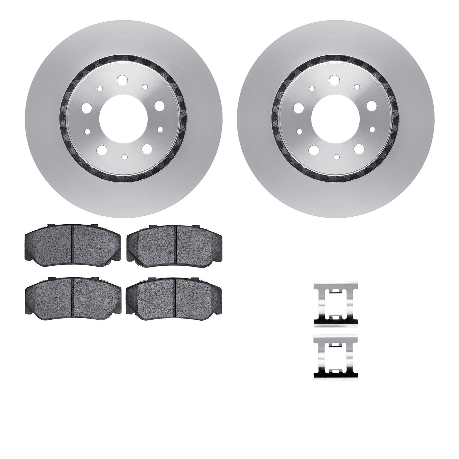 6512-27091 Brake Rotors w/5000 Advanced Brake Pads Kit with Hardware, 1983-1987 Volvo, Position: Front
