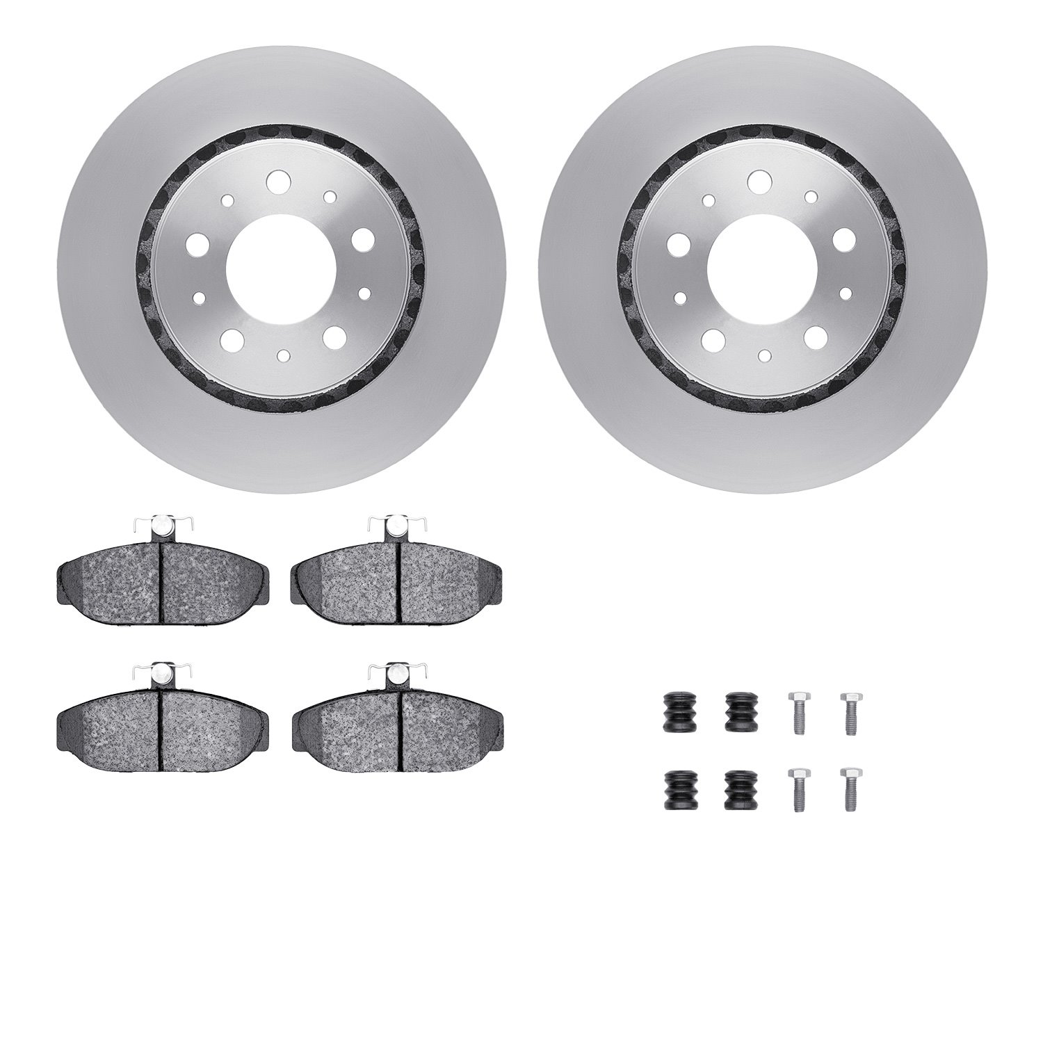 6512-27151 Brake Rotors w/5000 Advanced Brake Pads Kit with Hardware, 1983-1992 Volvo, Position: Front