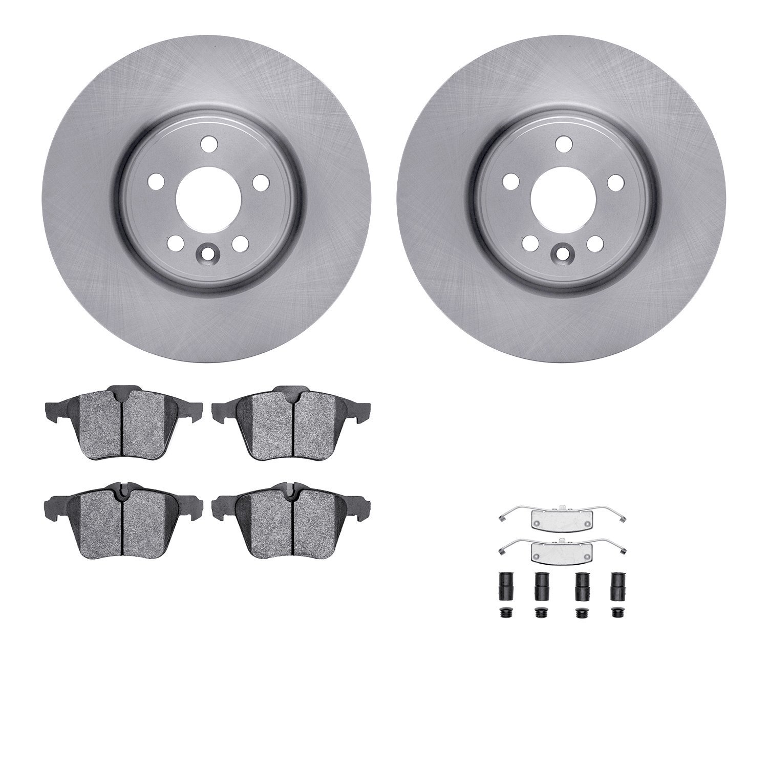 6512-27253 Brake Rotors w/5000 Advanced Brake Pads Kit with Hardware, 2007-2016 Volvo, Position: Front