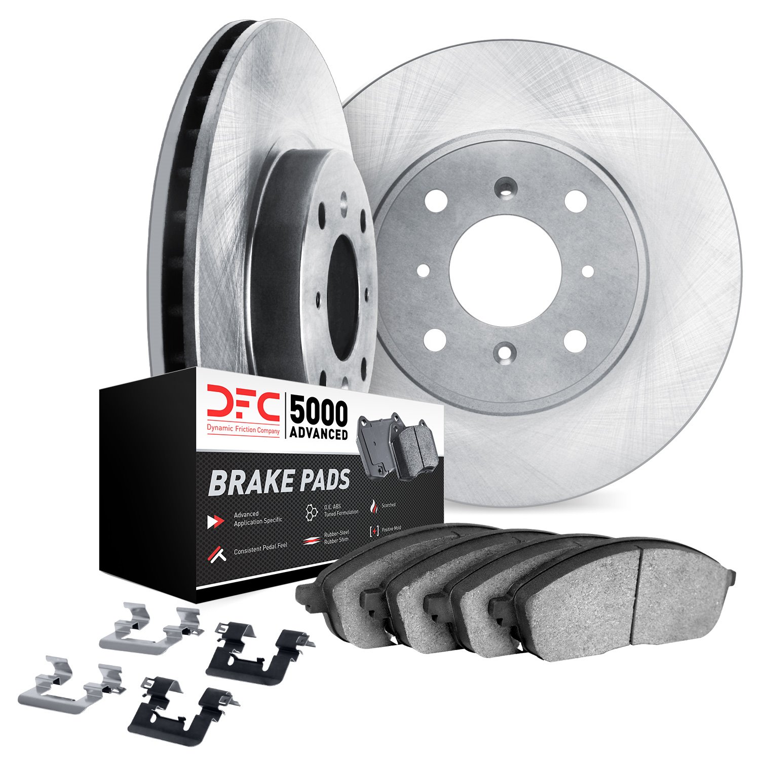 6512-28010 Brake Rotors w/5000 Advanced Brake Pads Kit with Hardware, 1977-1989 Peugeot, Position: Front