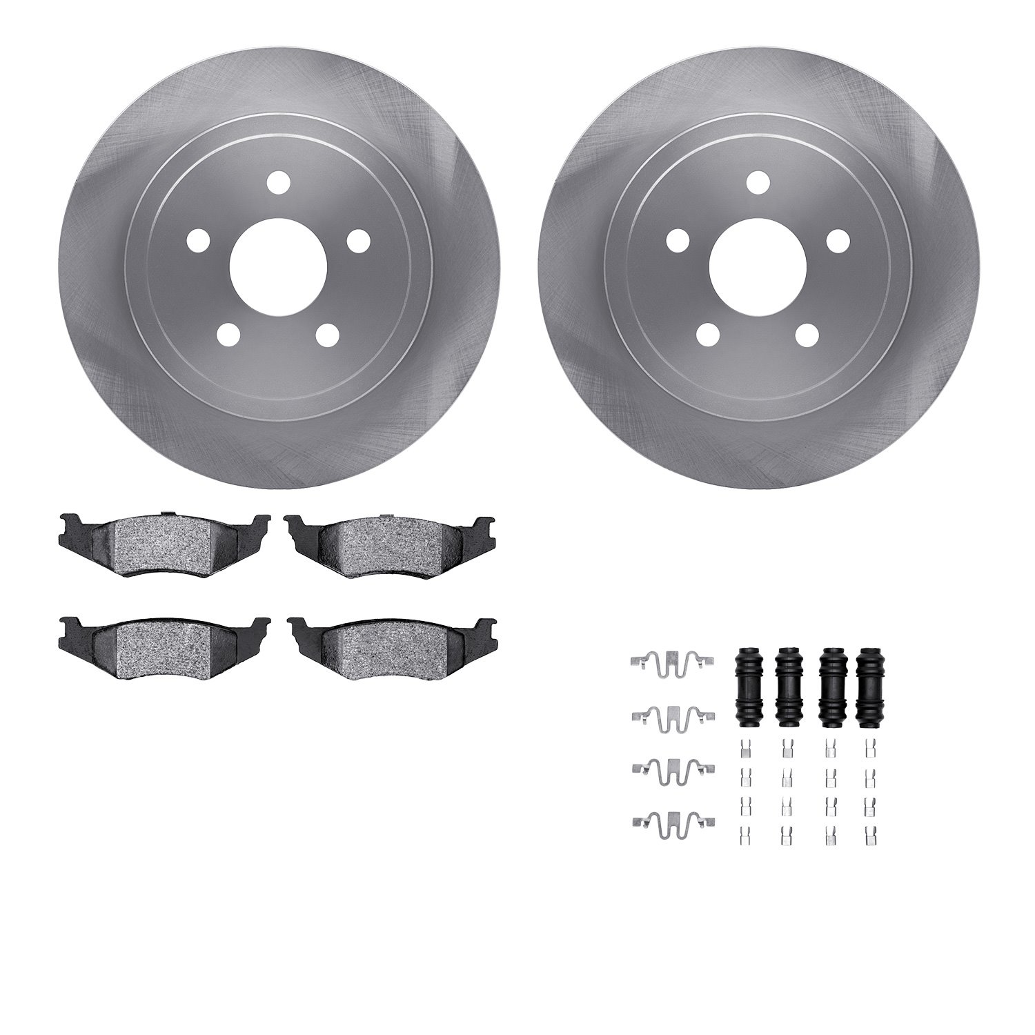 6512-39074 Brake Rotors w/5000 Advanced Brake Pads Kit with Hardware, 1989-1995 Mopar, Position: Rear