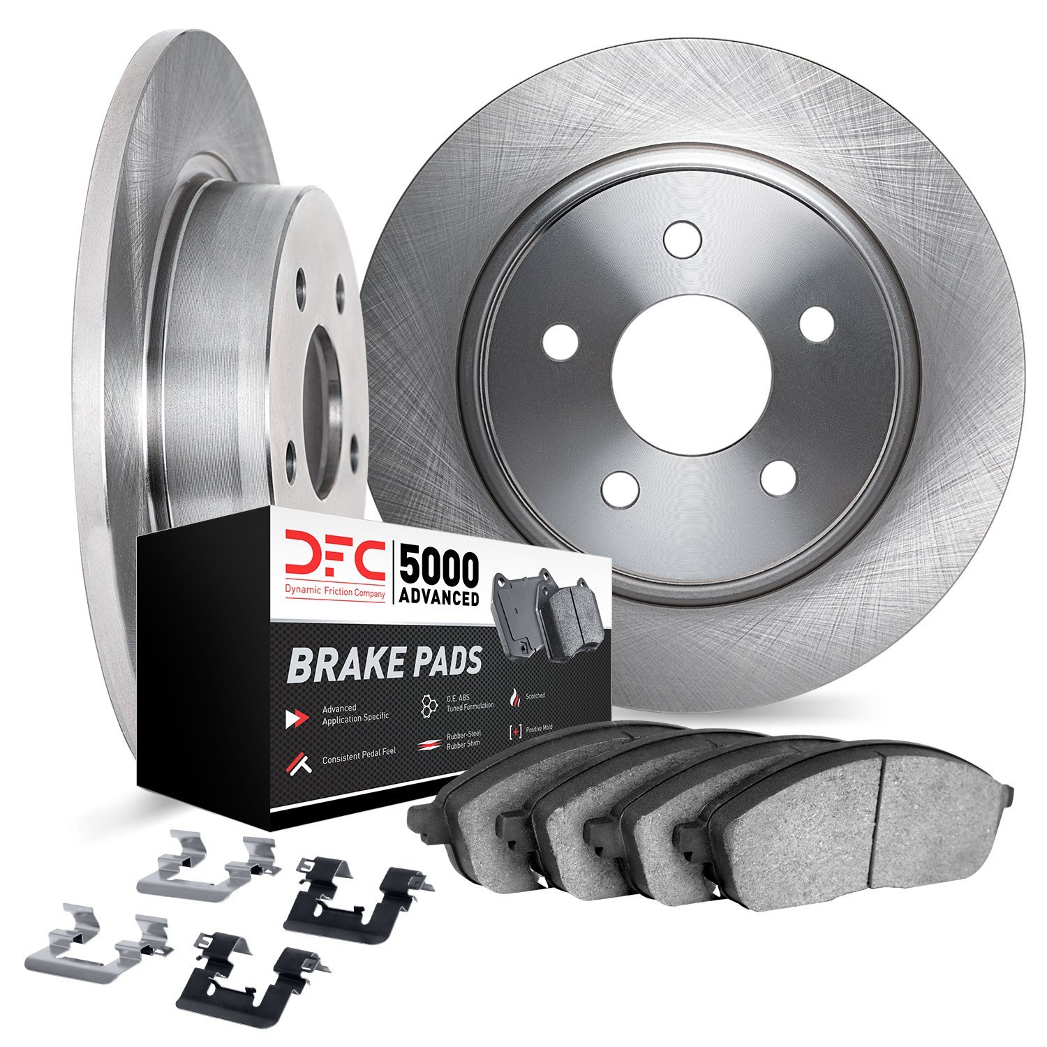 6512-40103 Brake Rotors w/5000 Advanced Brake Pads Kit with Hardware, 1990-1992 Mopar, Position: Rear