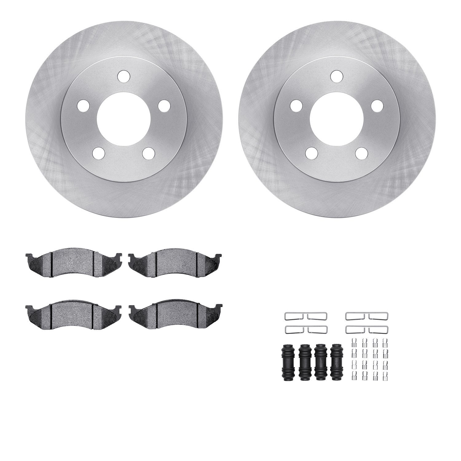 6512-42163 Brake Rotors w/5000 Advanced Brake Pads Kit with Hardware, 1993-1999 Mopar, Position: Front